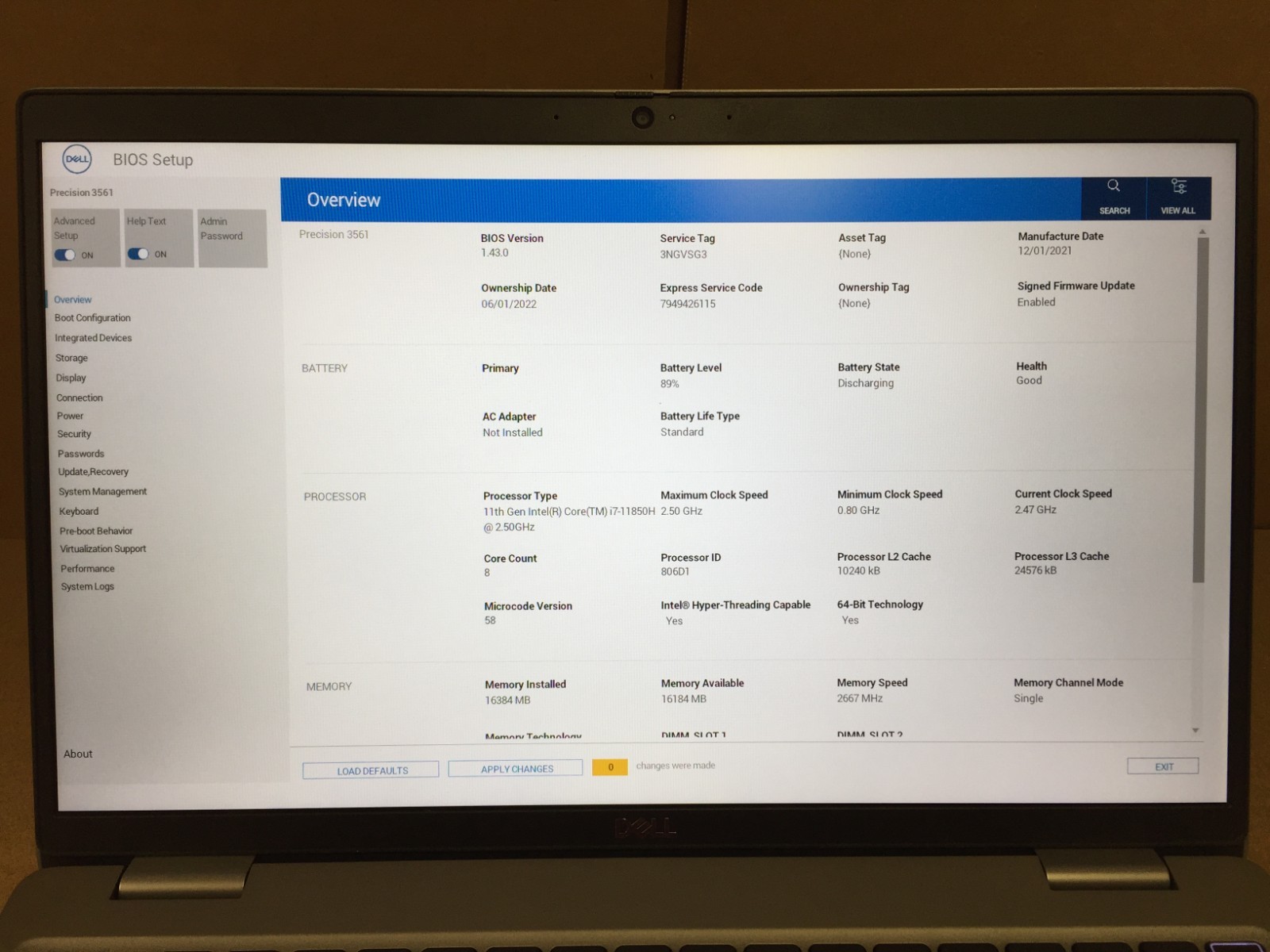 Dell Precision 3561 15.6″ FHD Laptop I7-11850H 16GB 1TB SSD Quadro T600 No AC
