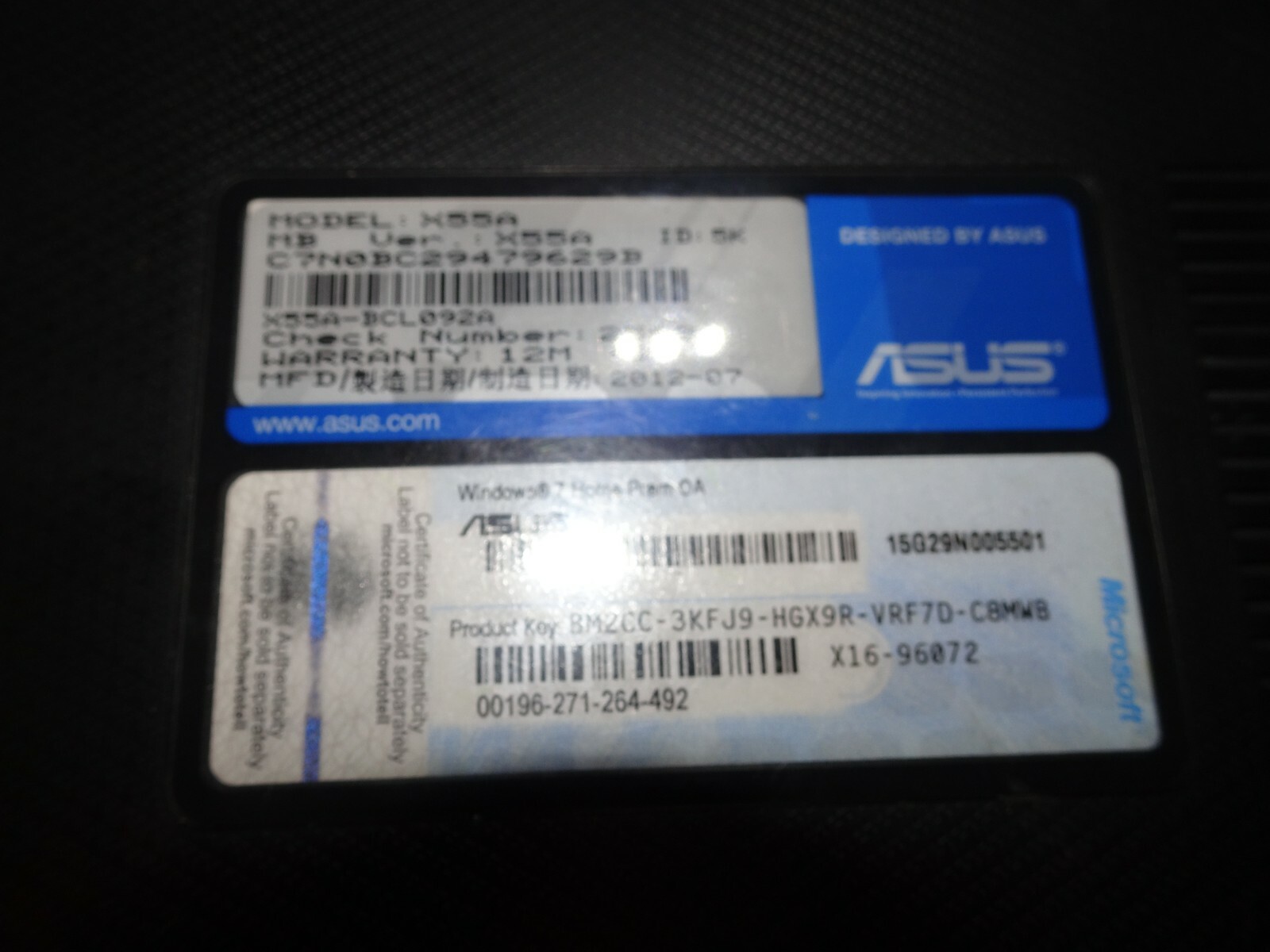 Asus X55A Notebook PC Intel Pentium C PU B980 2.40GHz 4GB RAM No HDD 15″ Screen