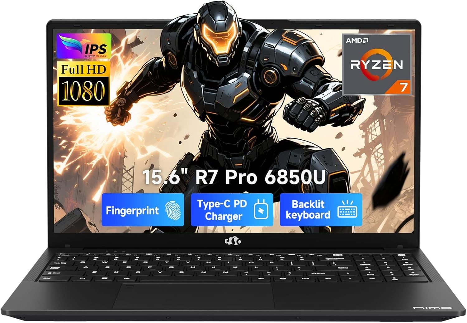 NIMO 15.6″ Gaming Laptop 8 Cores AMD Ryzen 7 Pro 6850U 16GB LPDDR5 RAM 512GB SSD