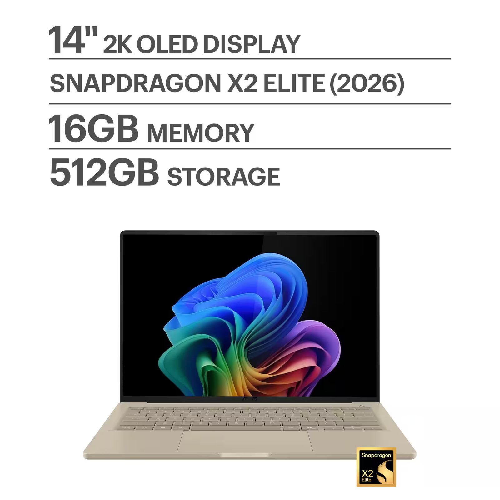 ASUS – Zenbook A14 14OLED 2K Display – Snapdragon X2 Elite 2026 – 16GB Memo…