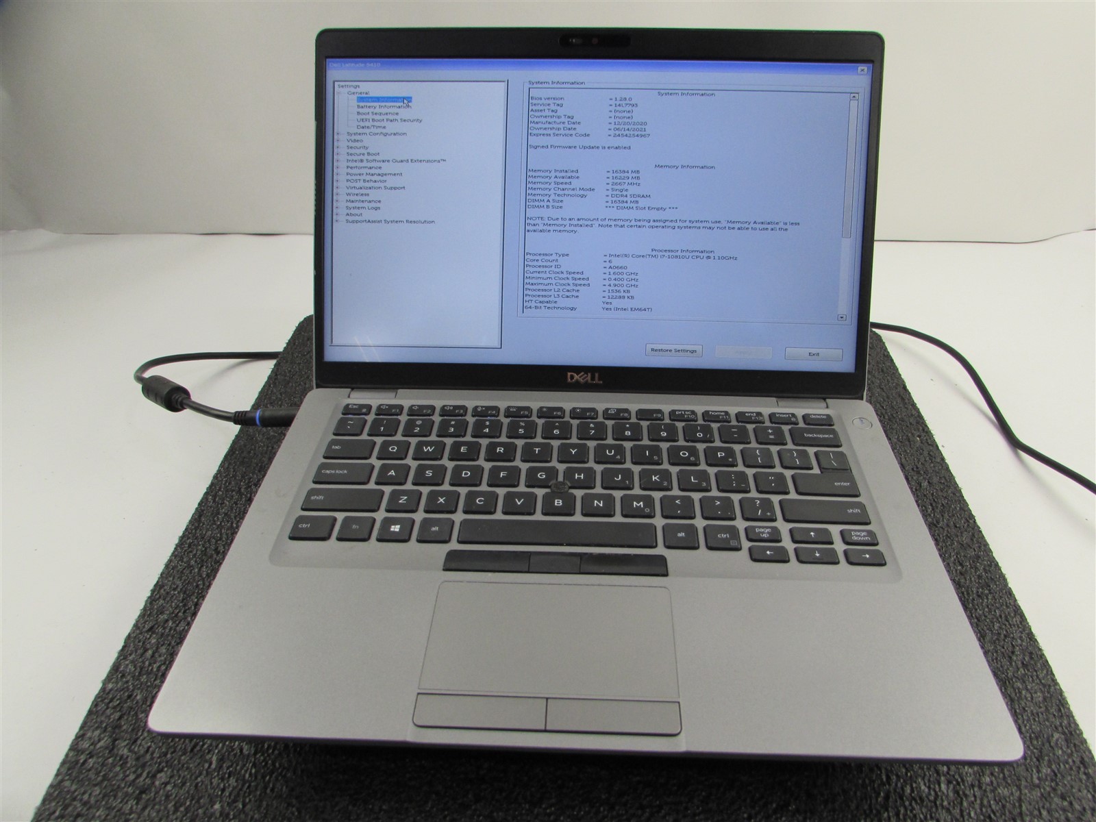 DELL LATITUDE 5410 1920X1080 FHD CORE I7-10810U 256GB SSD 16GB RAM NO O.S/BATT