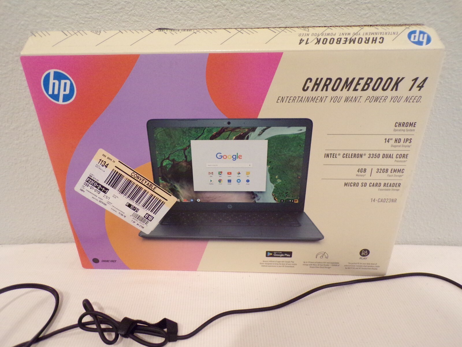 HP 14-ca023nr 14 inch 32GB, Intel Celeron 3350 Dual, 1.10GHz, 4GB Chromebook