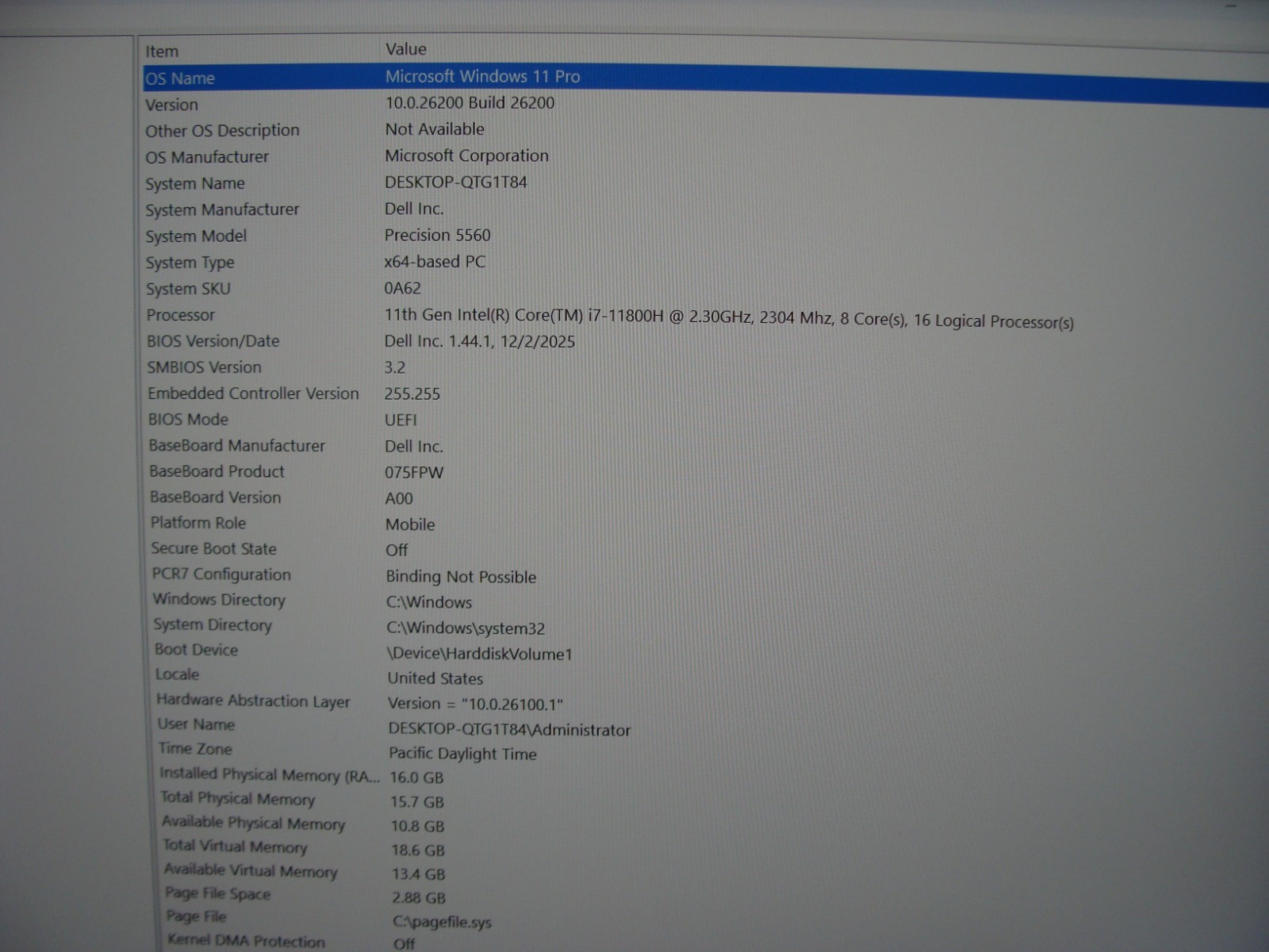 Dell Precision 5560 15.6″FHD+ core i7-11850H 2.3Gh 16Gb 512GB T1200 4GB +Charger
