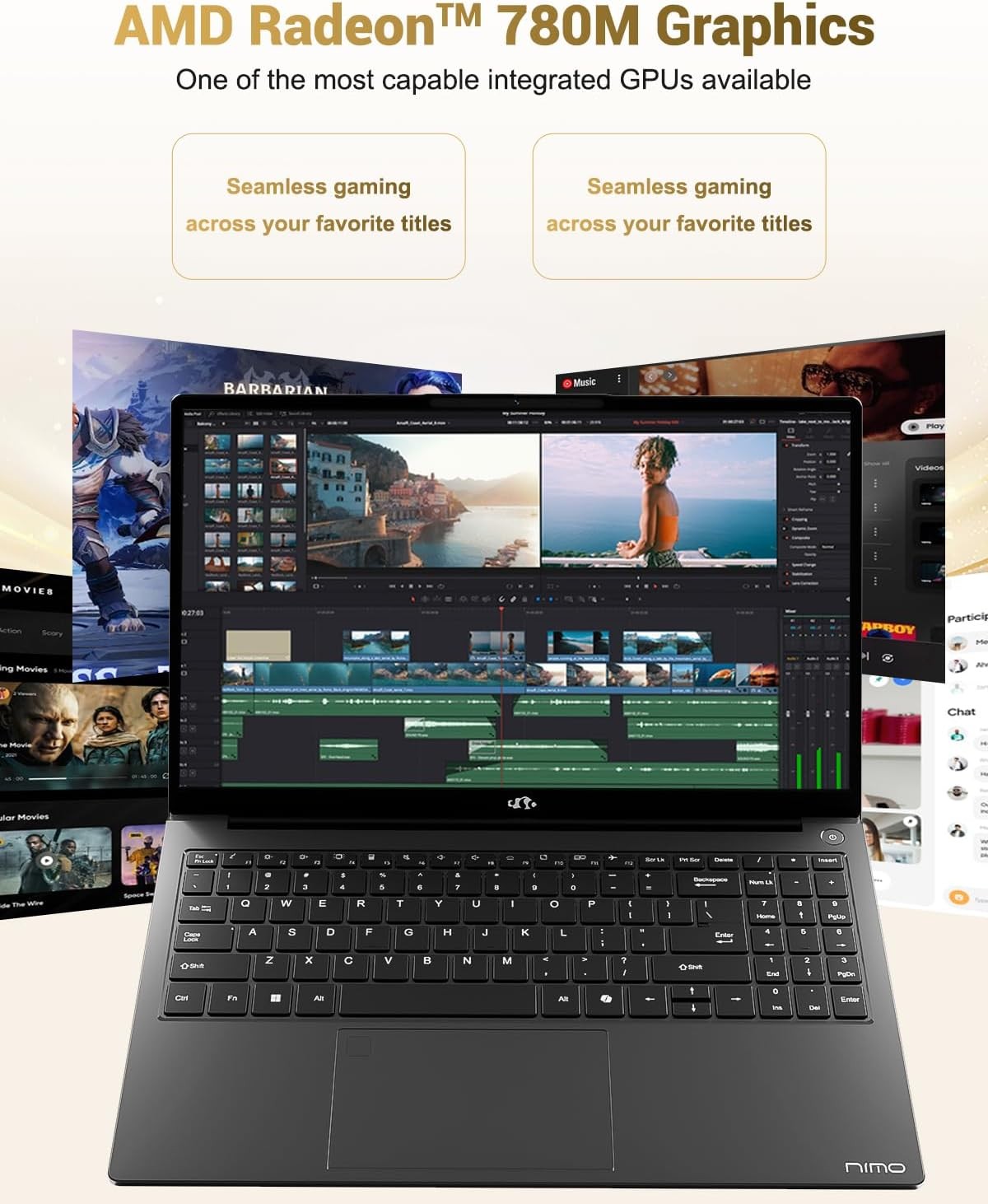 NIMO 15.6″ Gaming Laptop AMD Ryzen 7 8745HS 16GB DDR5 RAM 1TB SSD (up to 4.9GHz）