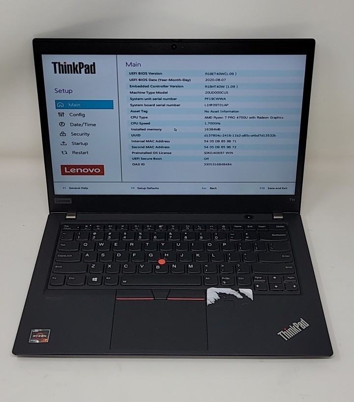 LENOVO ThinkPad T14 Gen 1 Laptop AMD RYZEN 7 PRO 4750U 16GB 512GB SEE NOTES