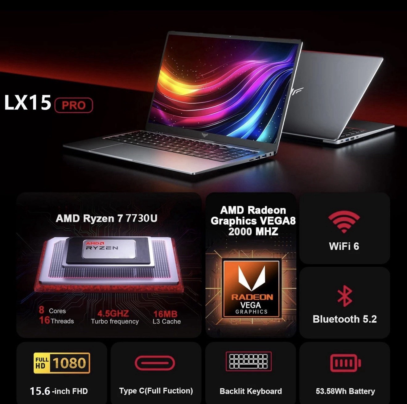 【New】ACEMAGIC 15.6″ FHD Laptop AMD Ryzen 7 7730U 16GB DDR4 512GB SSD WiFi 6