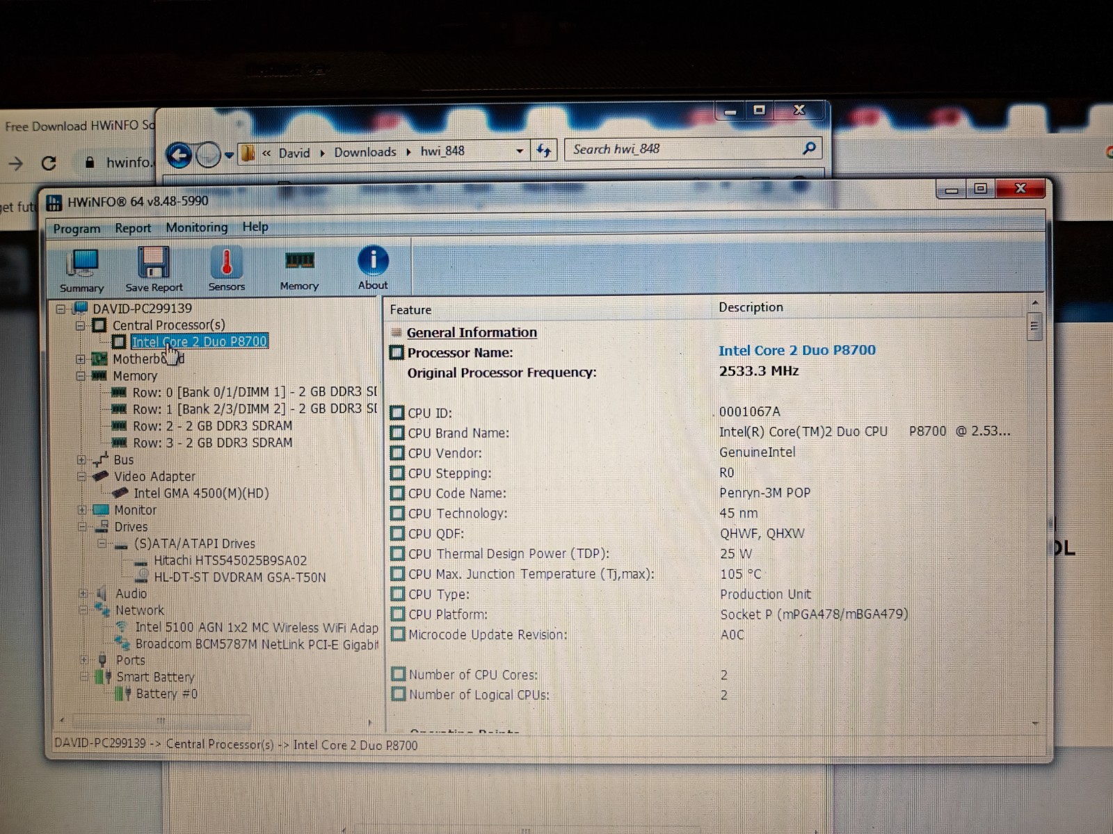 Lenovo R500 Widescreen Laptop Intel P8700 CPU, 8GB Ram, 250GB HDD