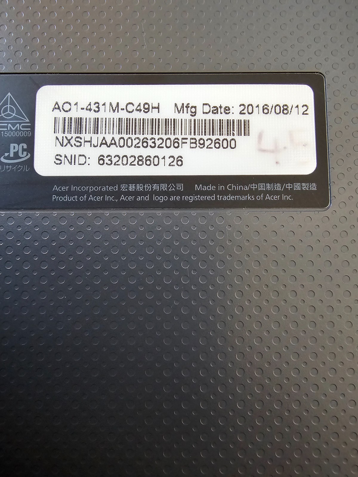 Acer N15V2 14″ Notebook AO1-431 Series With Charger – Works Great, NO HDD – Nice