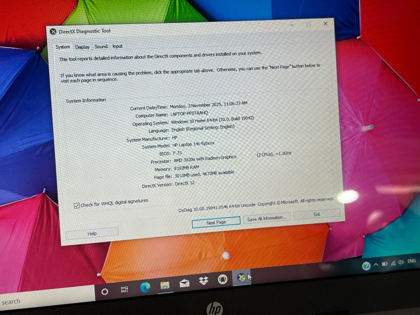 HP 14S-FQ0031AU LAPTOP WINDOWS 10 , 128GB SSD 8 GB RAM AMD 3020E