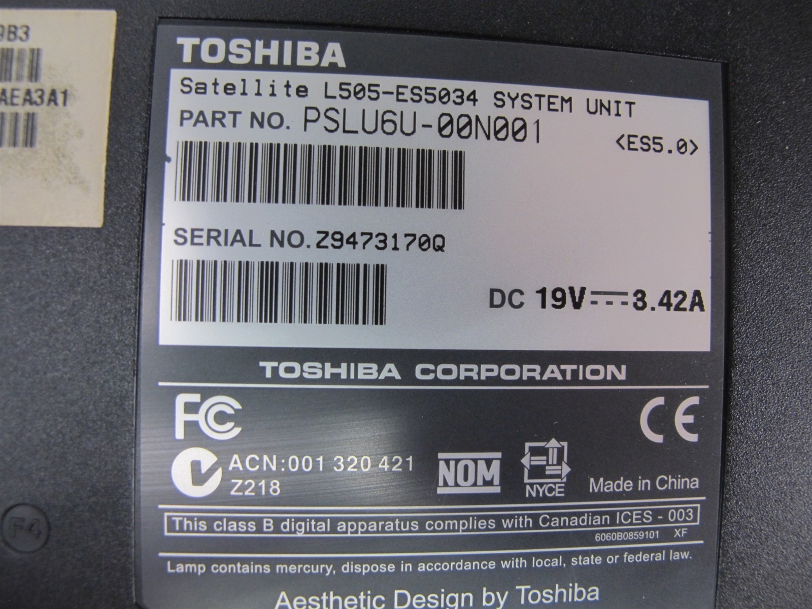 Toshiba Satellite L505 Intel i3 M330 2.13GHz 2GB Ram