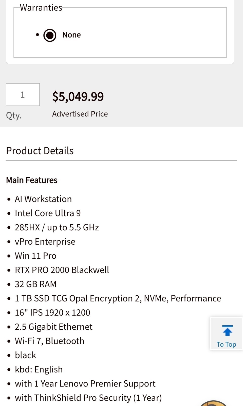 Lenovo ThinkPad P16 Gen 3 16″ Ultra 9 285HX 32GB 1TB SSD RTX PRO 2000 Blackwell