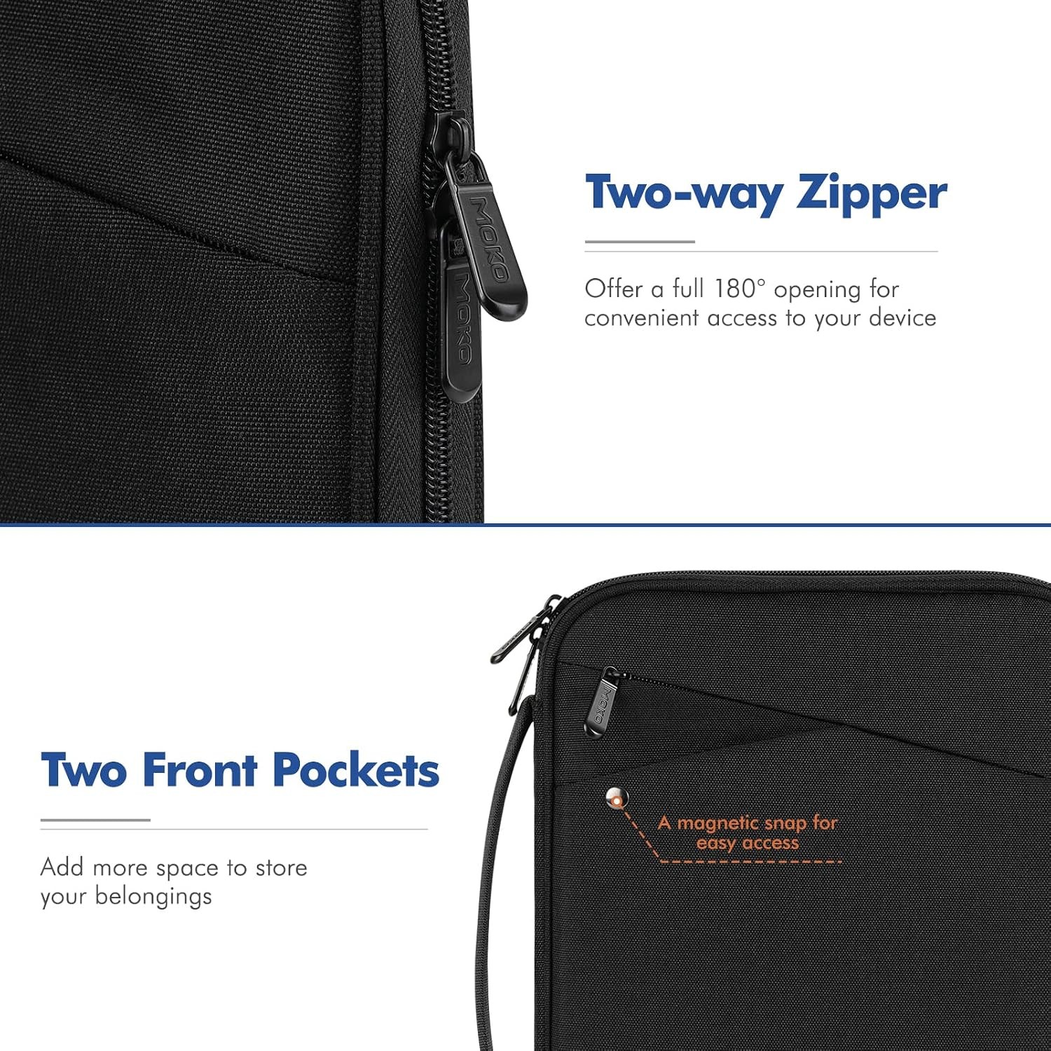 Sleeve for 13-14 Inch Laptop, Padded Protective Travel Bag with Handle, Black