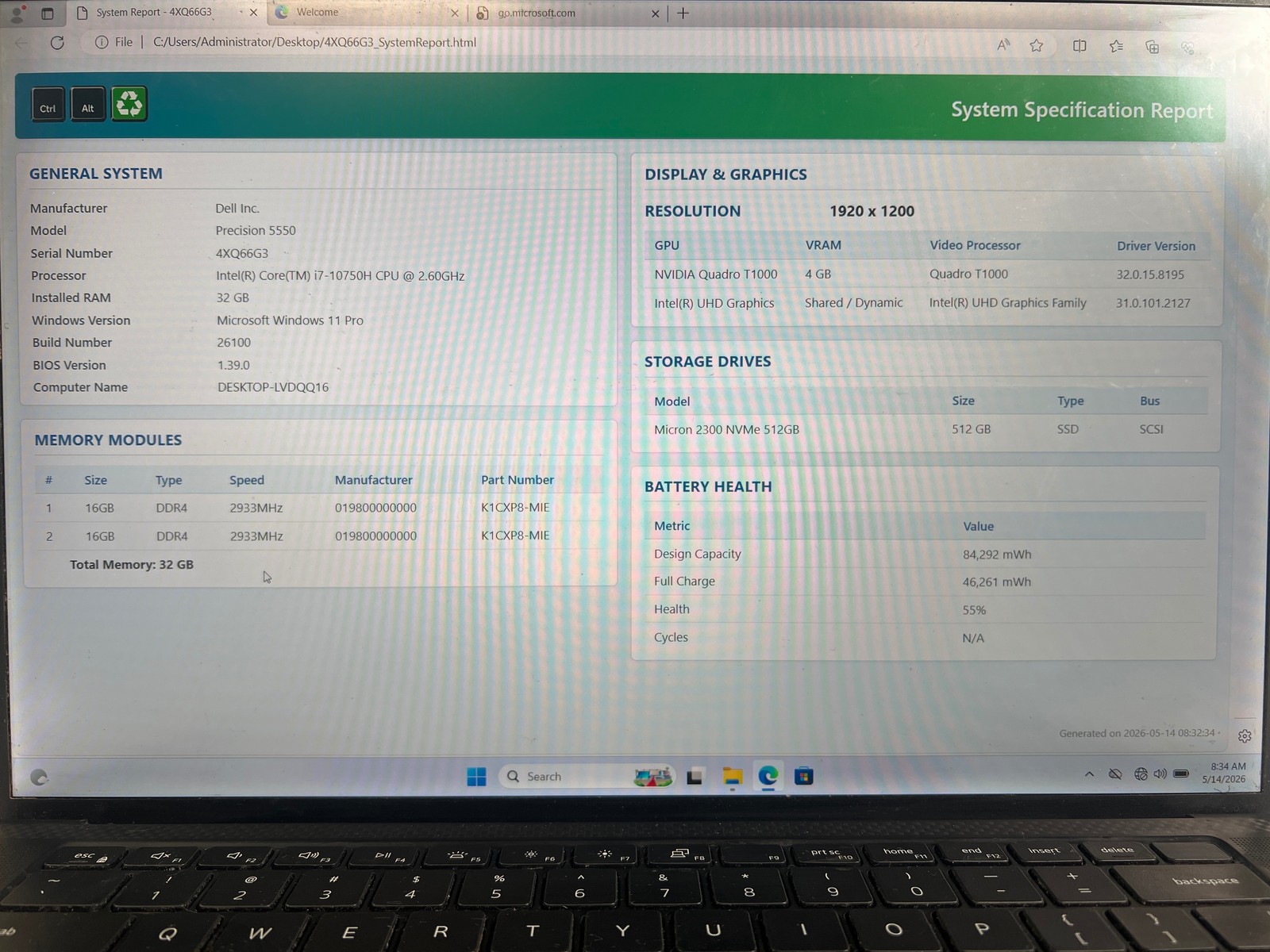 Dell Precision 5550 Intel Core i7-10750H 32 GB 512GB SSD 15.6″
