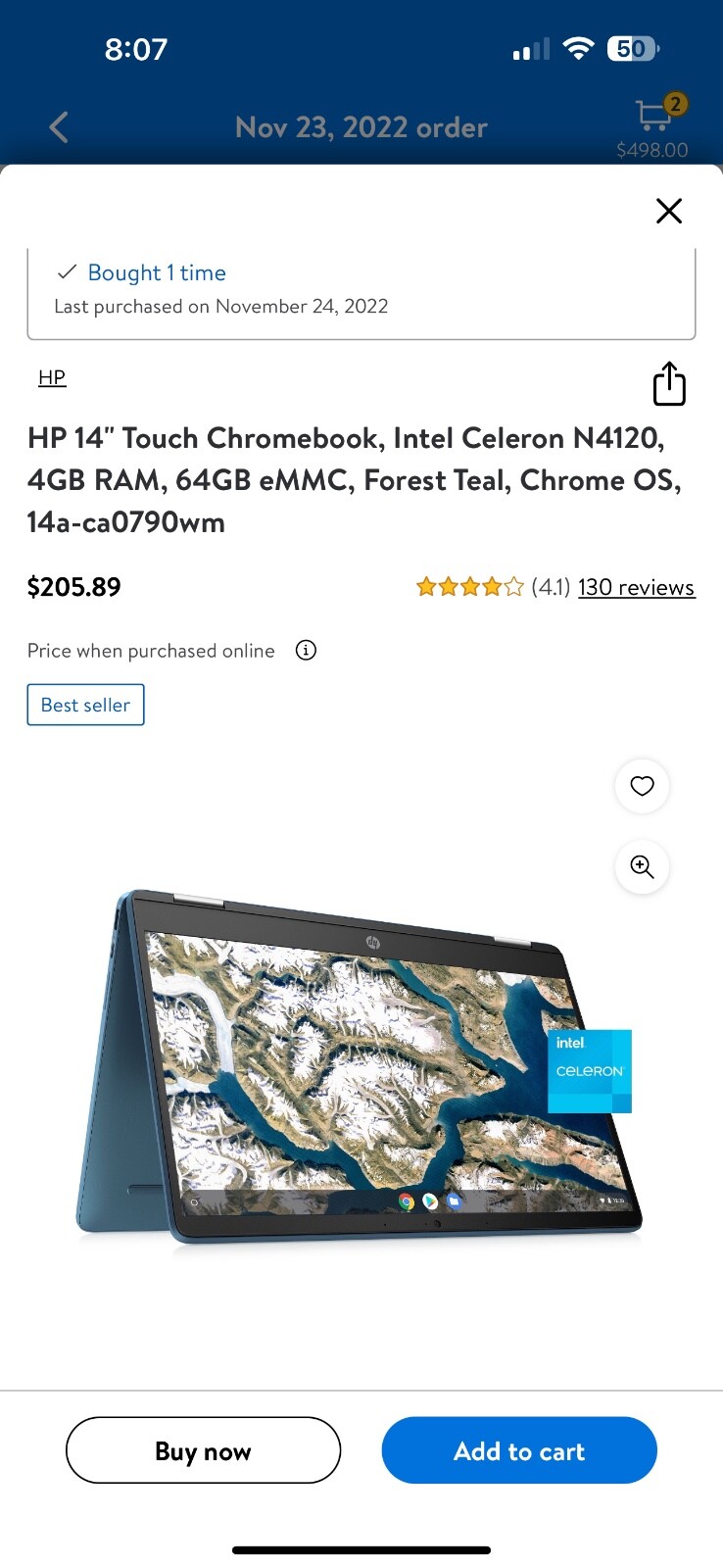 HP Chromebook X360 14A 14” (64GB eMMC Intel Celeron N4020 2.1GHz 4GB RAM)…