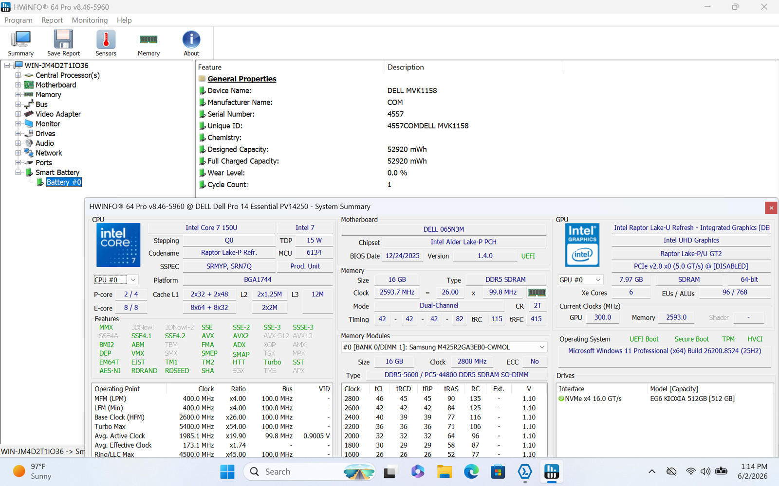 Dell Pro Essential PV14250 14″ FHD+ 7 150U 512GB 16GB W11P Warranty Nordic KB