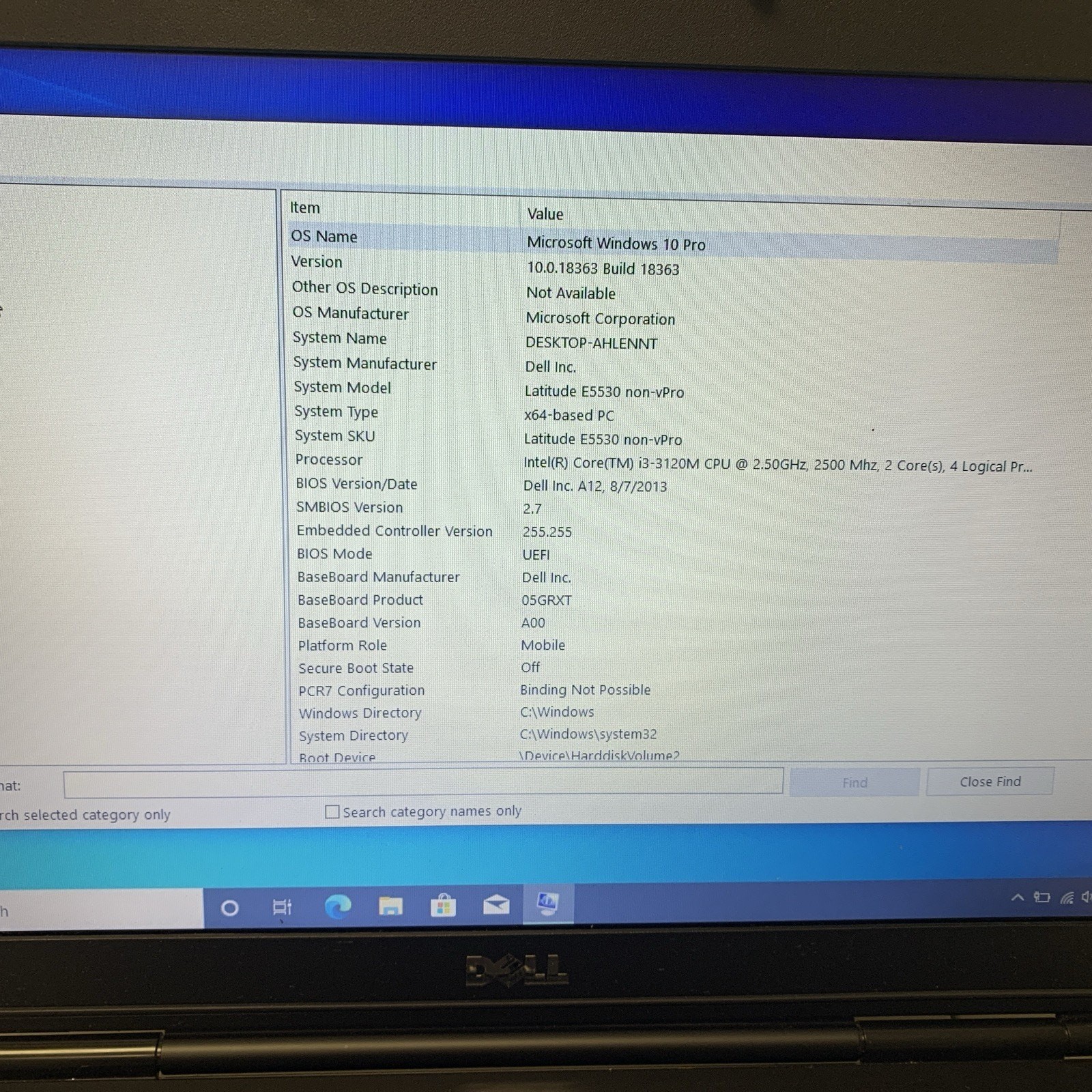 DELL LATITUDE E5530 INTEL i3-3120M 2.5ghz 4GB 320gb Hhd Wind 10 Pro