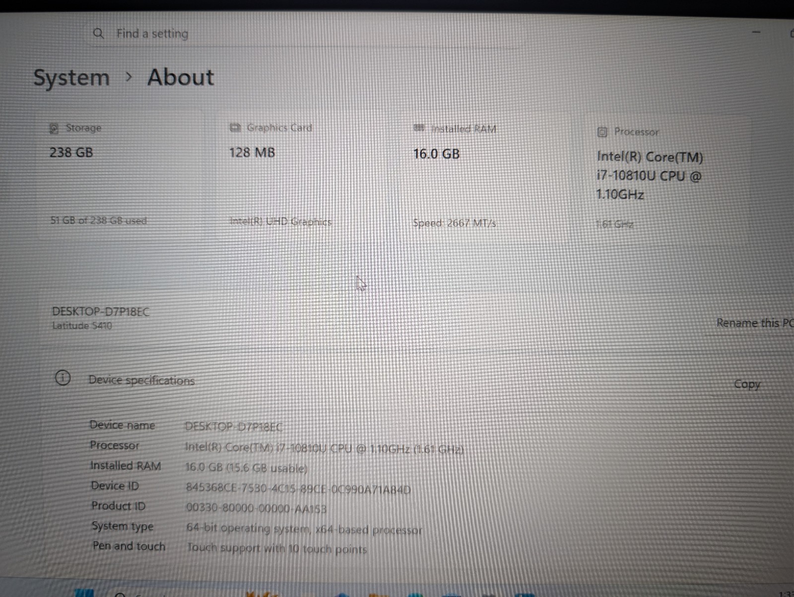 Dell Latitude 5410 Touchscreen | i7 10th 16GB RAM 256GB SSD | FHD Backlit Win 11