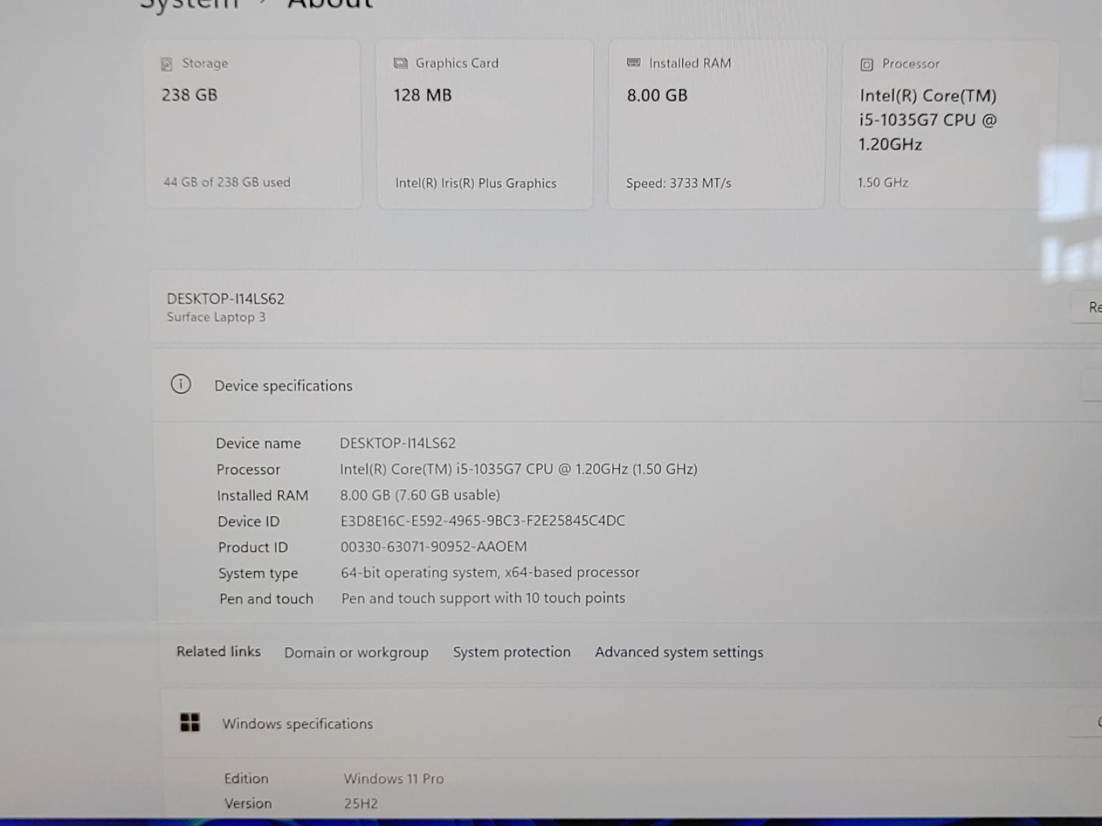 Microsoft Surface Laptop 3 15″ Intel i5-1035G7 8GB 256GB Win11Pro *NO A/C* *READ
