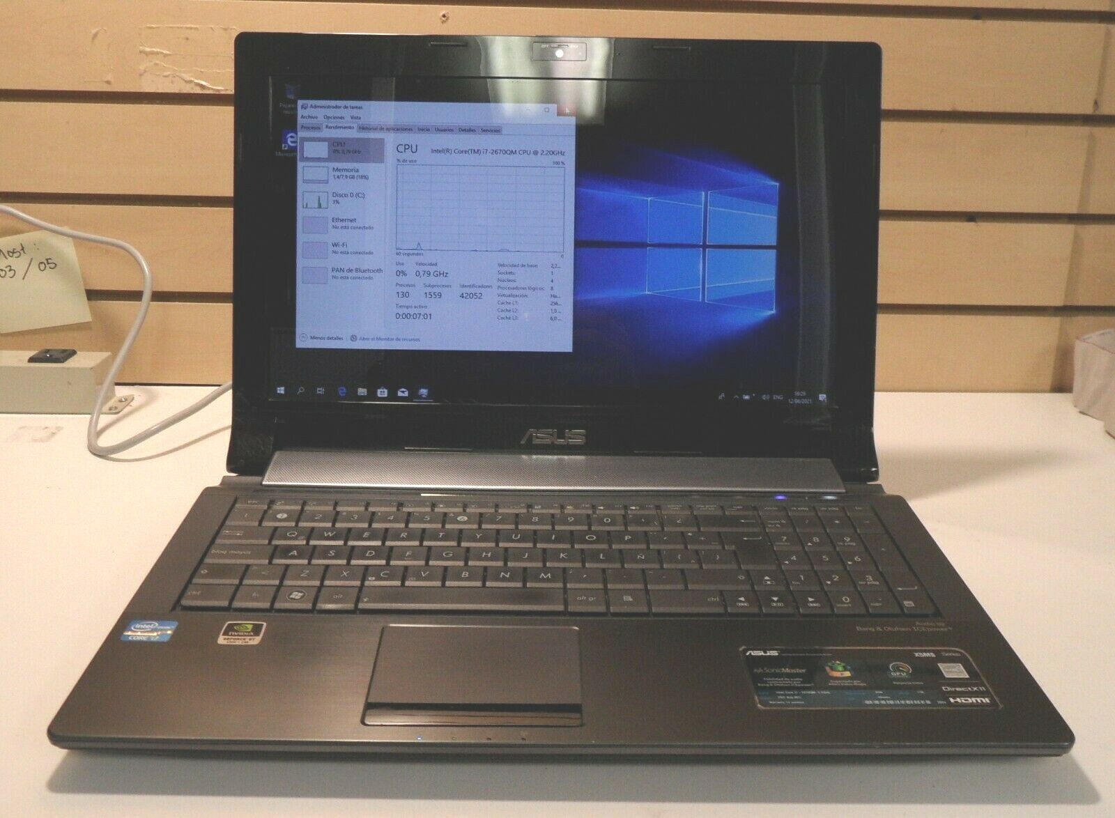 ASUS X5MS N53SM Laptop 4 Parts Booted Windows 10 1TB i7-2670QM Spanish