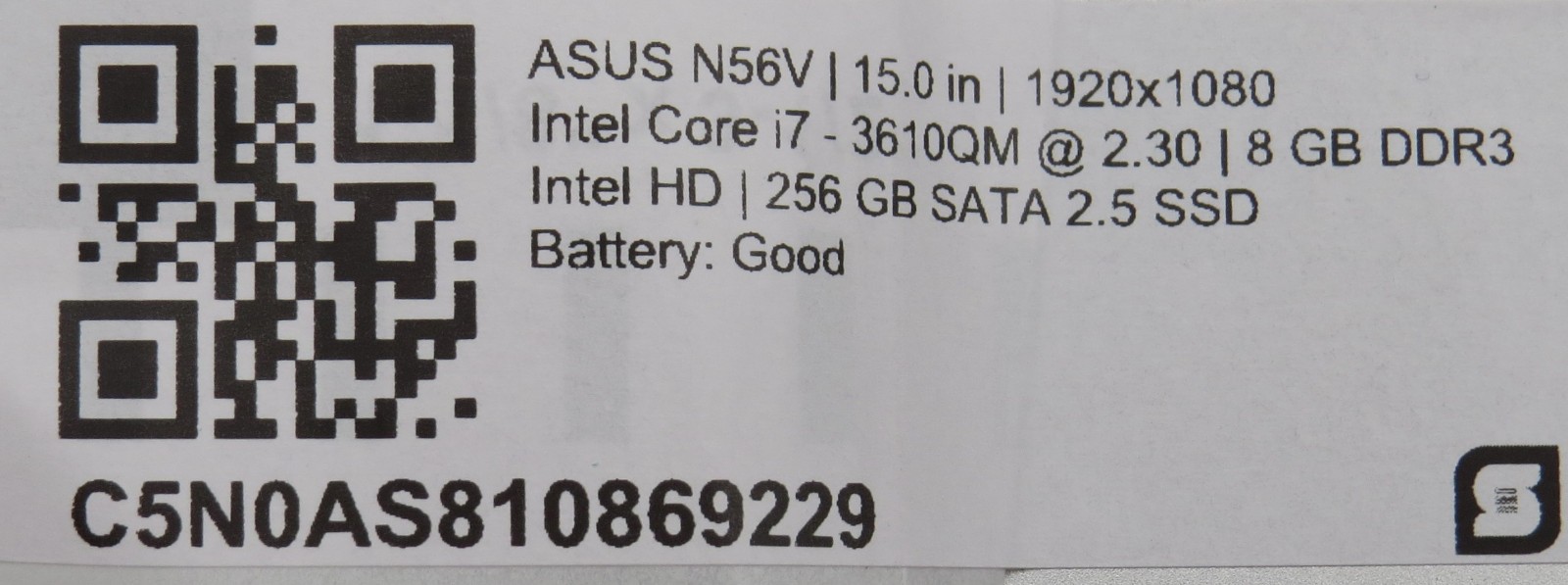 ASUS N56V | i7-3610QM @ 2.3GHz | 8GB DDR3 | 256GB 2.5″ SATA SSD | GeForce 650M |