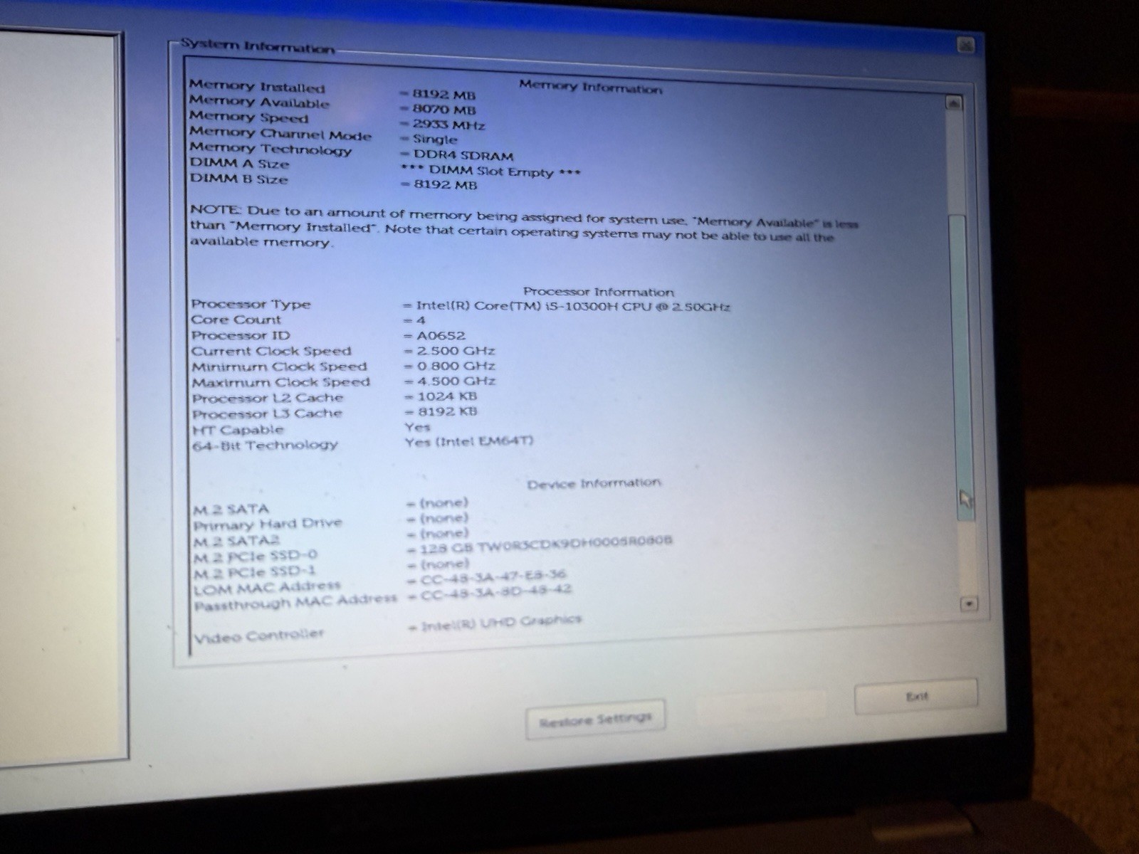 Dell Latitude 5511 15.6″ Intel i5-10300H – 8GB RAM 128GB NVMe Win 11 Pro 100%BH2