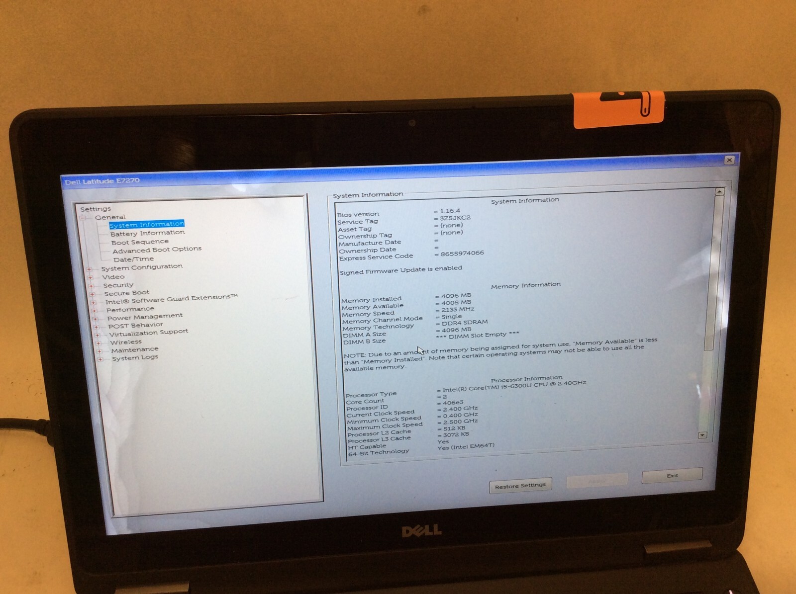 Dell Latitude E7270 Laptop 12″ Intel Core i5 6th Gen DAMAGED SCREEN -PP