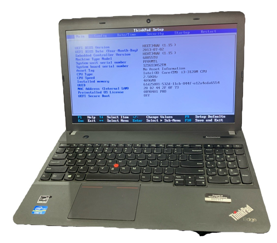 Lenovo ThinkPad Edge E531, Intel i3-3120M@2.5GHz, 4GB RAM, No HDD/OS, Tested