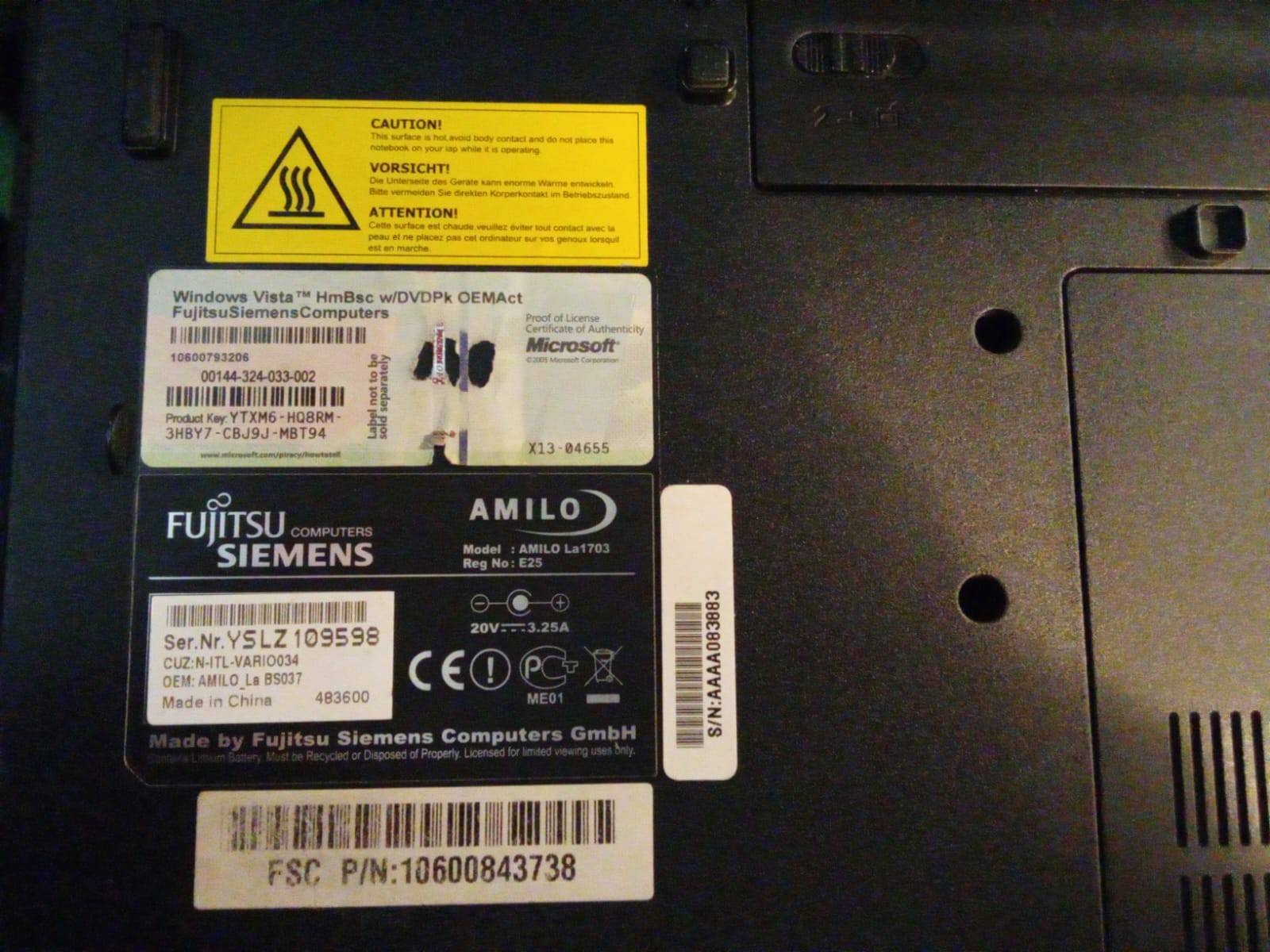 Fujitsu Siemens Amilo La 1703 Notebook