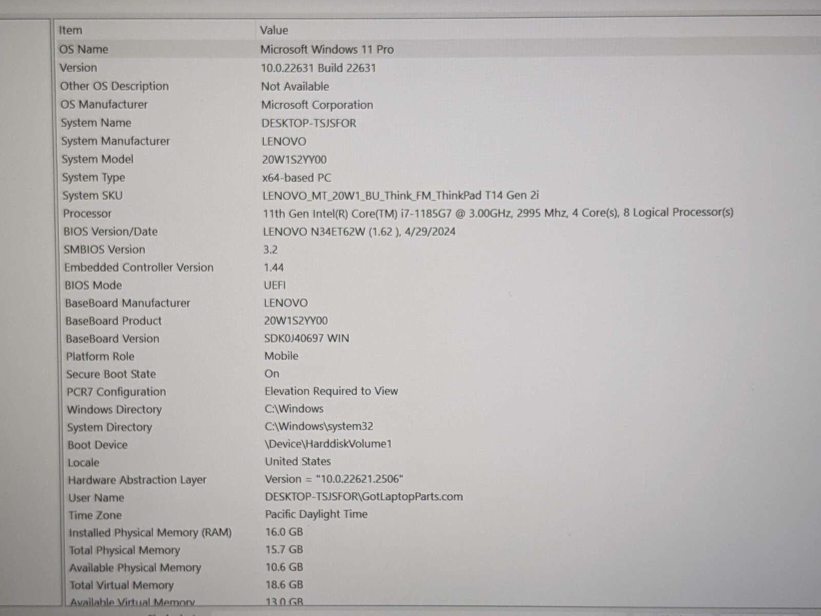Lenovo ThinkPad T14 Gen 2i 14″FHD vPro i7-1185G7 3GHz 16GB 256GB 96t +Charger