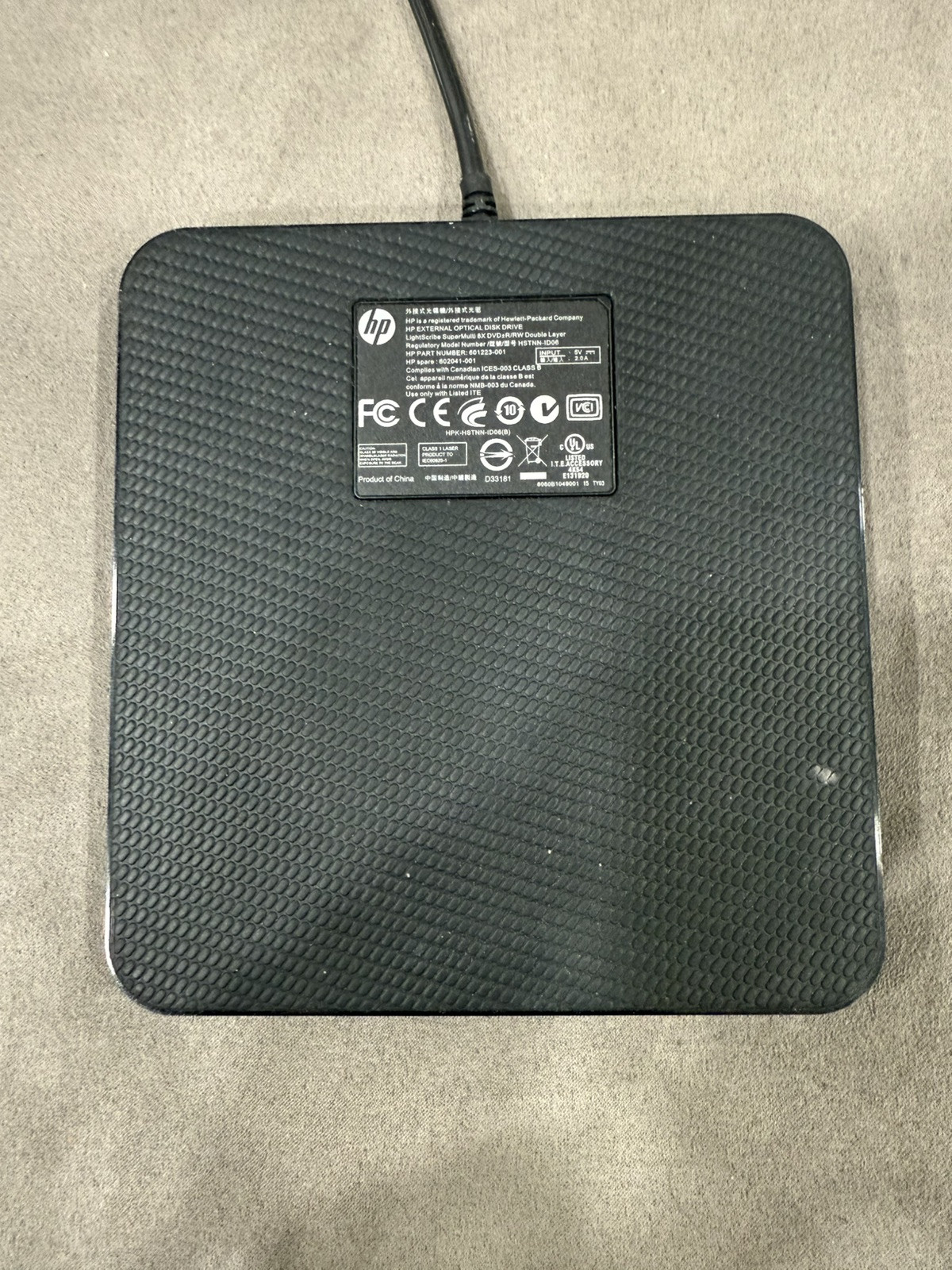 HP 601223-001 602041-001 External USB Optical Disk Drive SuperMulti 8X DVD +R/RW
