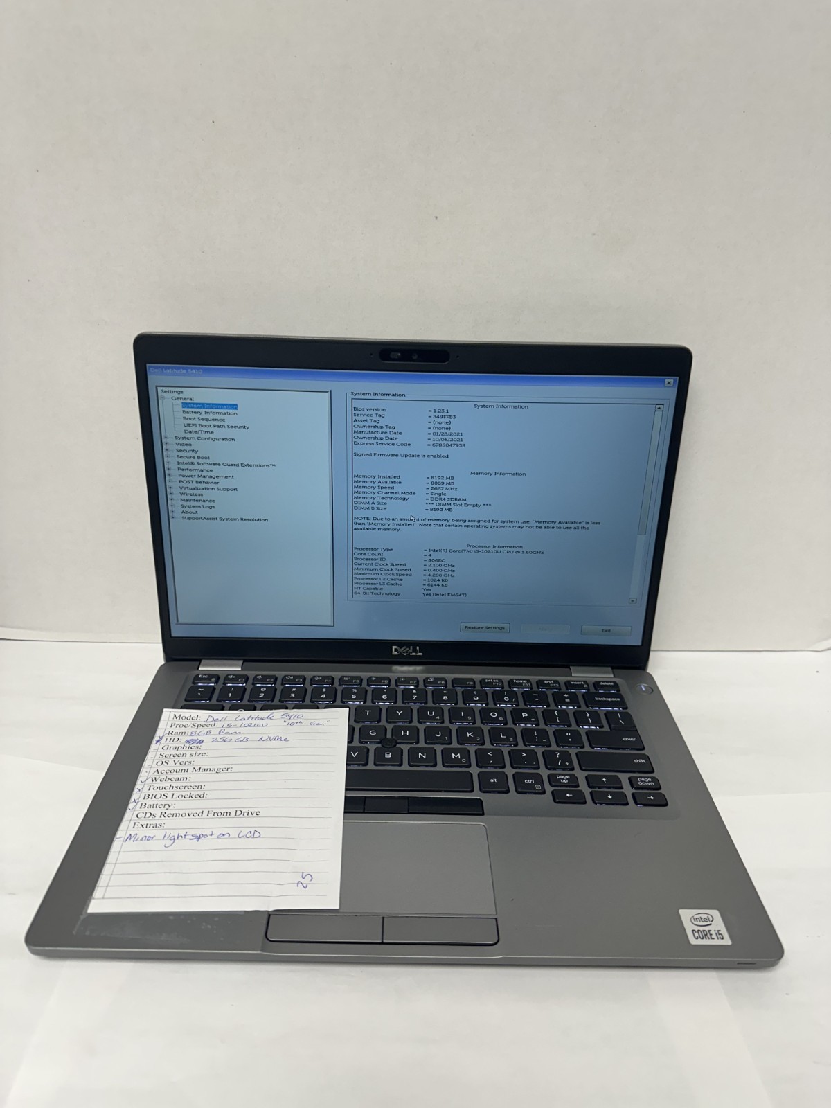 Dell Latitude 5410 i5-10210U/8GB RAM/256GB NVME (No OS or Charger)