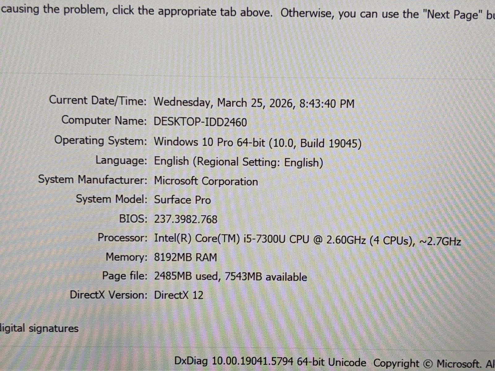 MS Surface Pro 5 1796 12.3″ 2736×1824 TOUCH i5-7300U 2.6GHz 8GB 256GB SSD AS-IS