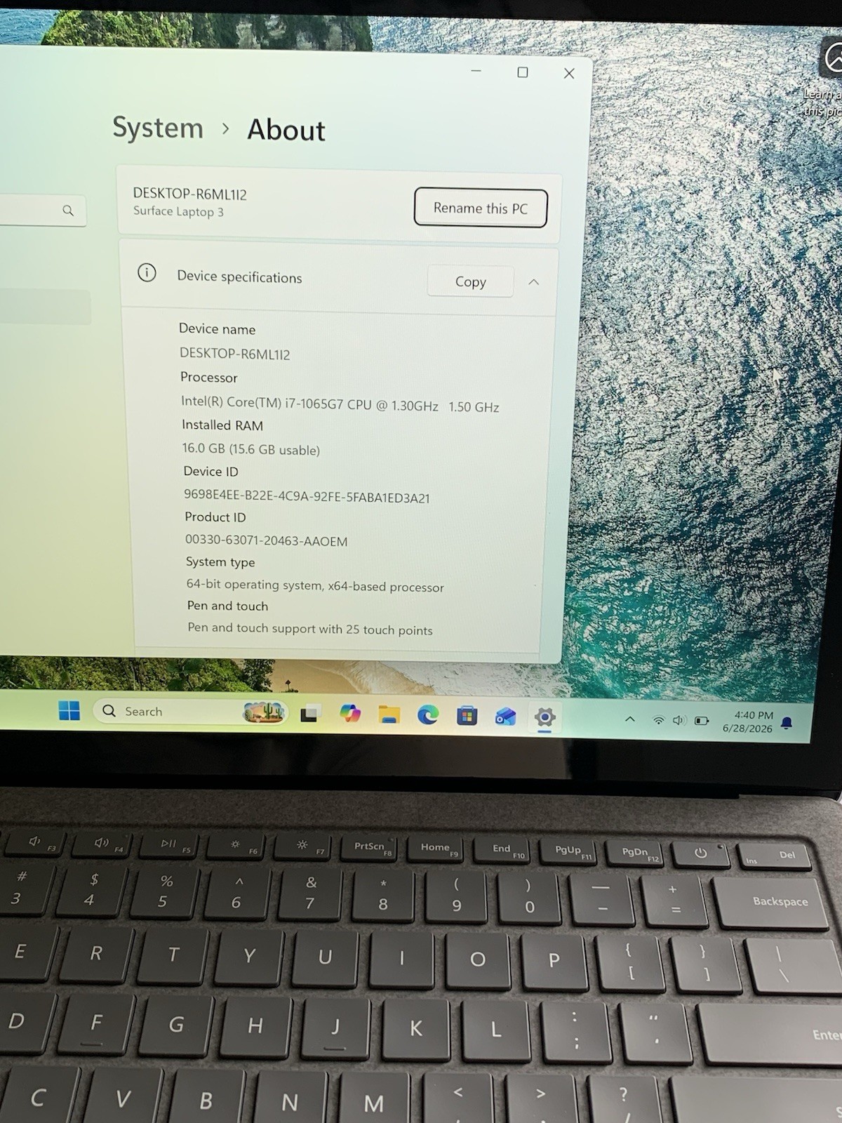Microsoft Surface Laptop 3 i5-1065G7 1.30GHz 16GB RAM 512GB NVMe SSD Win11 Pro