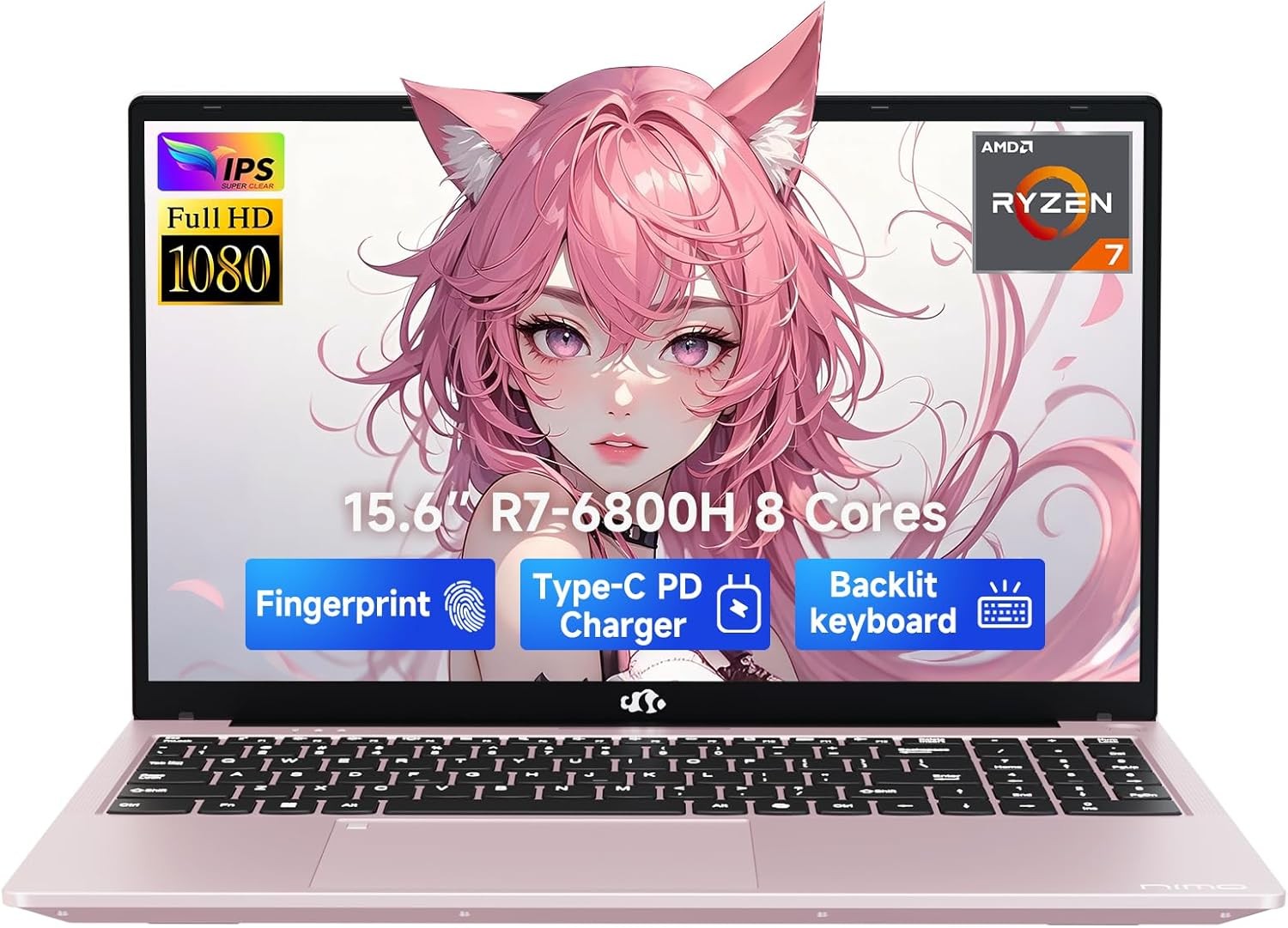 NIMO 15.6″ IPS FHD Laptop, 8 Cores AMD Ryzen 7 6800H 16GB DDR5 RAM 512GB SSD