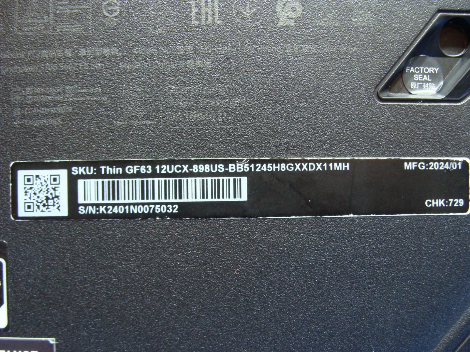 MSI Thin GF63 15.6” FHD 144hz i5-12450H 2.0GHz 8GB 1TB SSD RTX 2050 Battery 99%
