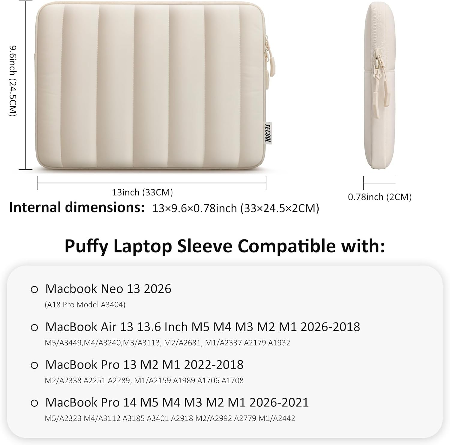Sleeve for 13.3 inch Laptop, Protective Notebook Sleeve with Small Case, Beige