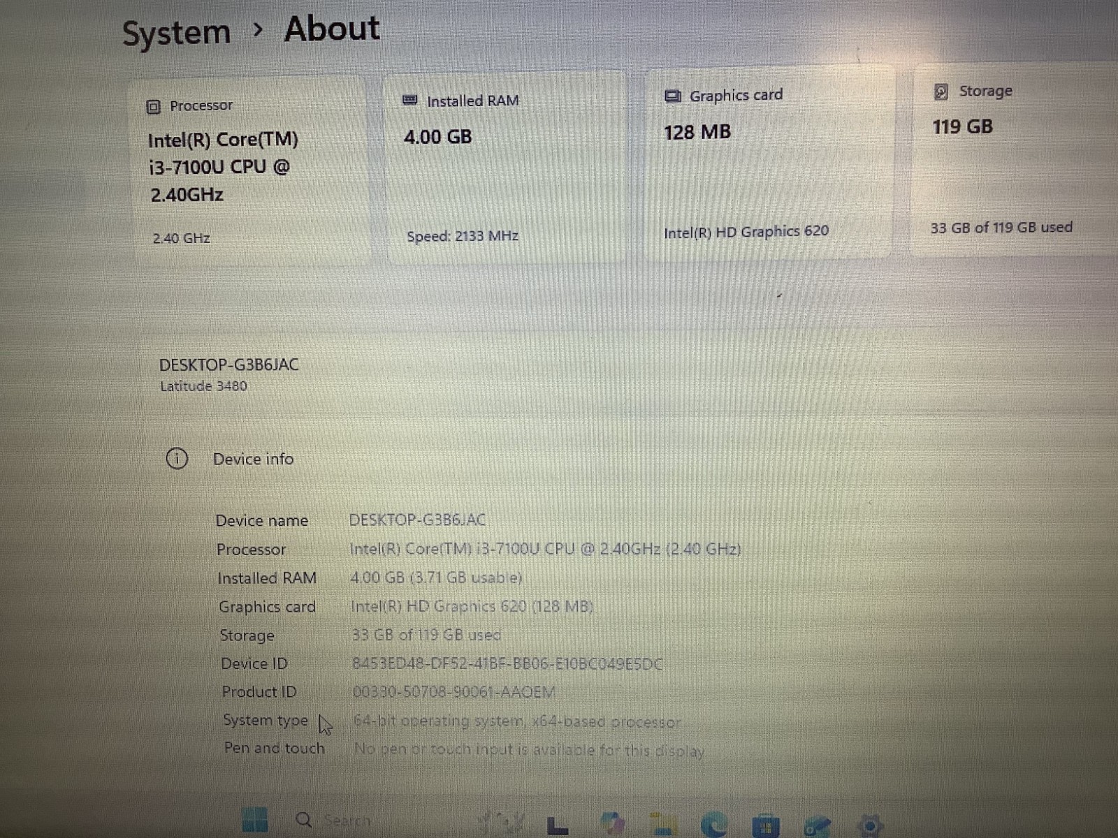 Dell Latitude 3480 Laptop i3-7100U 2.4GHz 4GB RAM 128GB SSD Win 11 Pro Read Desc