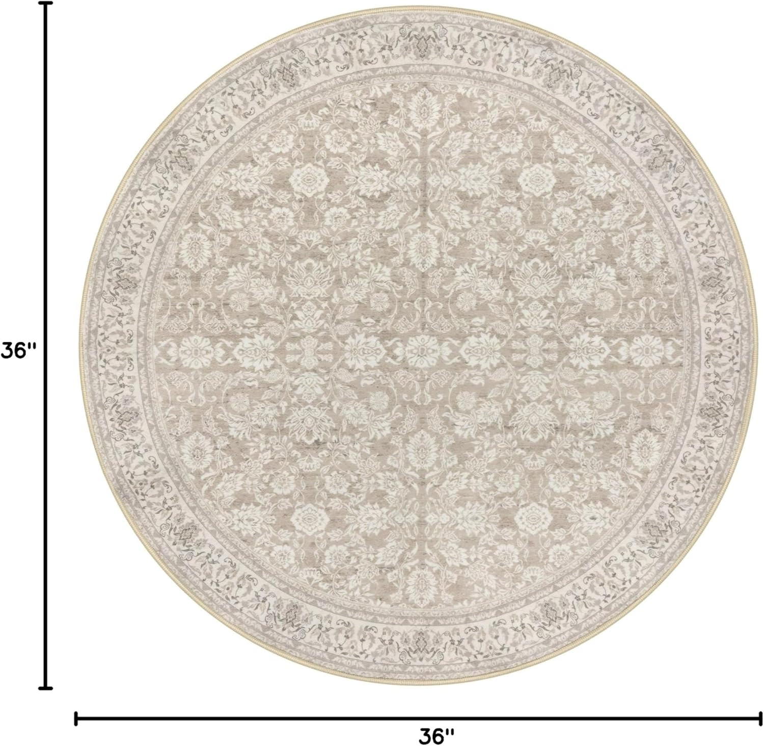 3′ round Rug Washable Rug for Entryway, Cream Beige Yellow White Grey Soft Non-S