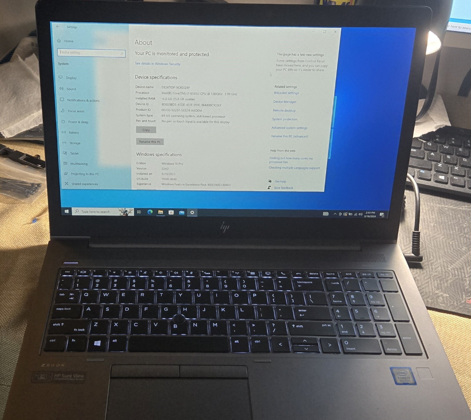 HP ZBook 15U G6 Laptop – 15.6″ FHD Intel i7-8665U 1.9GHz 16GB Memory 256GB SSD