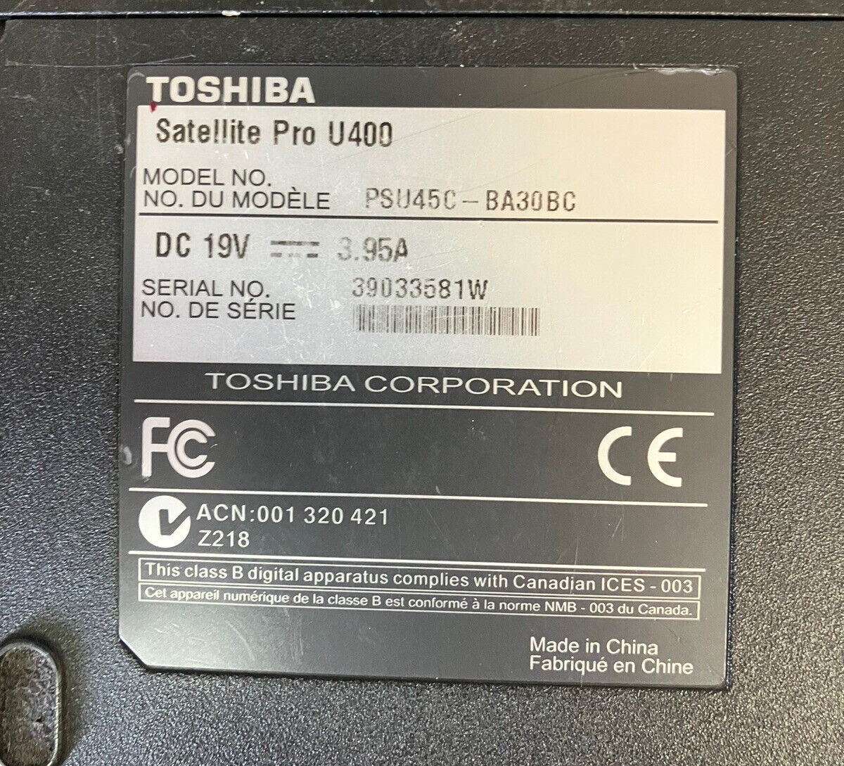 Toshiba Satellite Pro U400 13.3″ Laptop C2D T5870 3GB RAM, 300GB Windows XP SP3