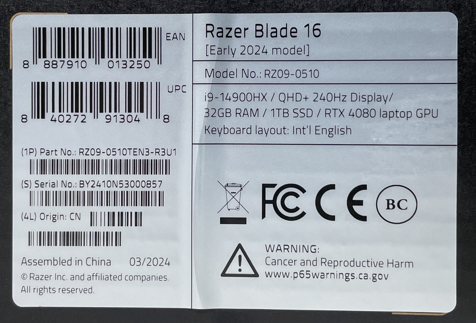 Razor Blade 16 RZ09-0510 Laptop 96GBs RAM – 5TBs HD (Early 2024 Model)