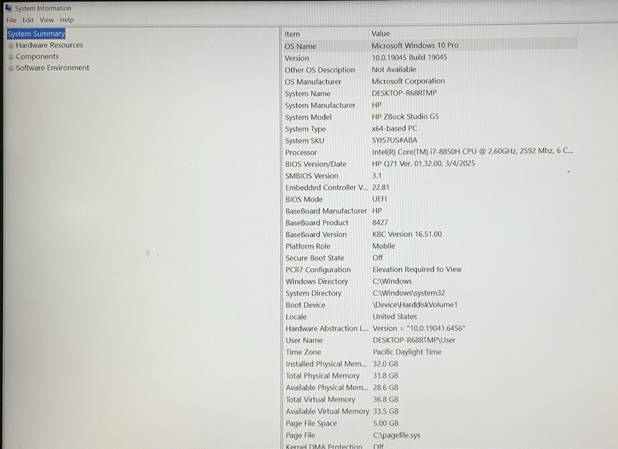 HP ZBook Studio Gen 5 Intel Core i7-8850H 32GB DDR4 512GB NVMe Nvidia P1000 W10P