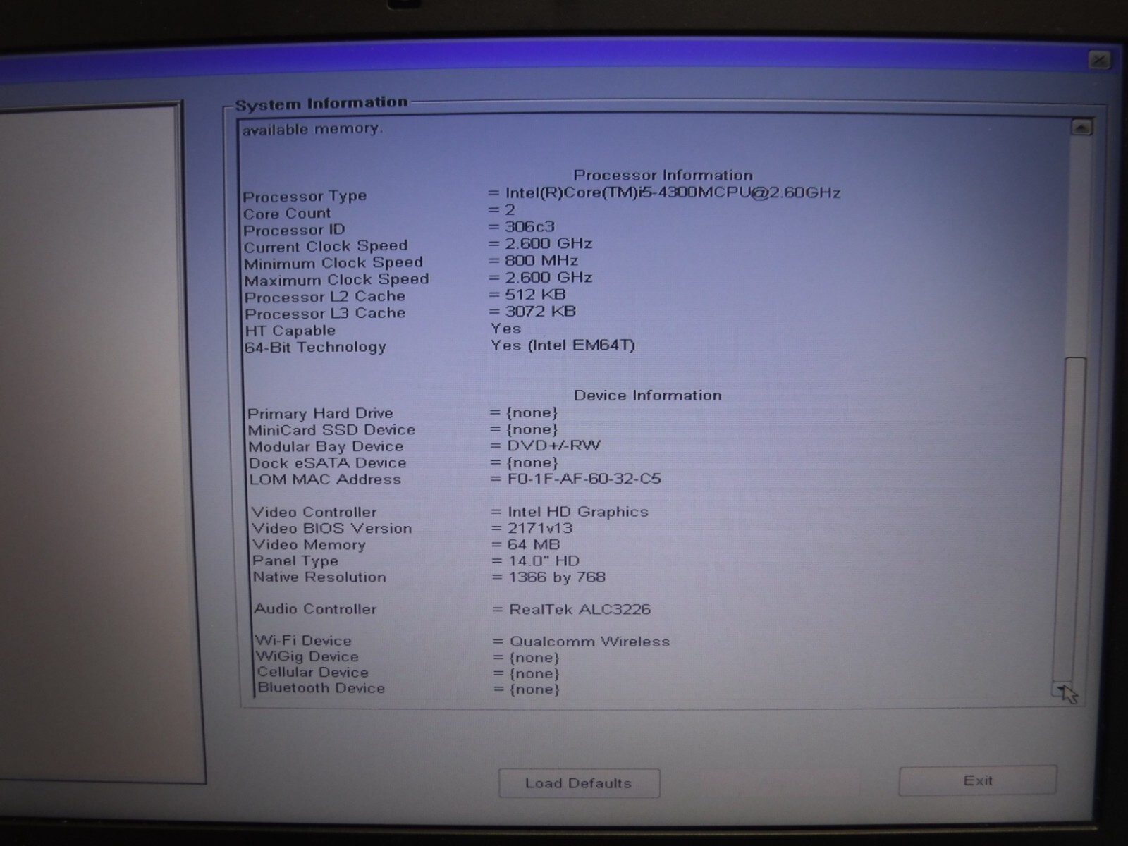 Dell Latitude E6440 14″ | 2.60GHz Dual Core i5-4300M | 8GB DDR3 RAM NO OS NO HHD