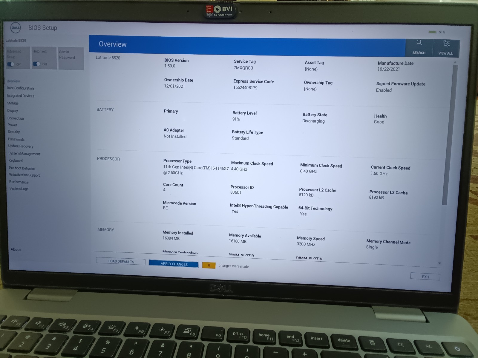 Dell Latitude 5520 15.6″ i5-1145G7 16GB 256GB NVMe Win 11 Pro – Battery and AC