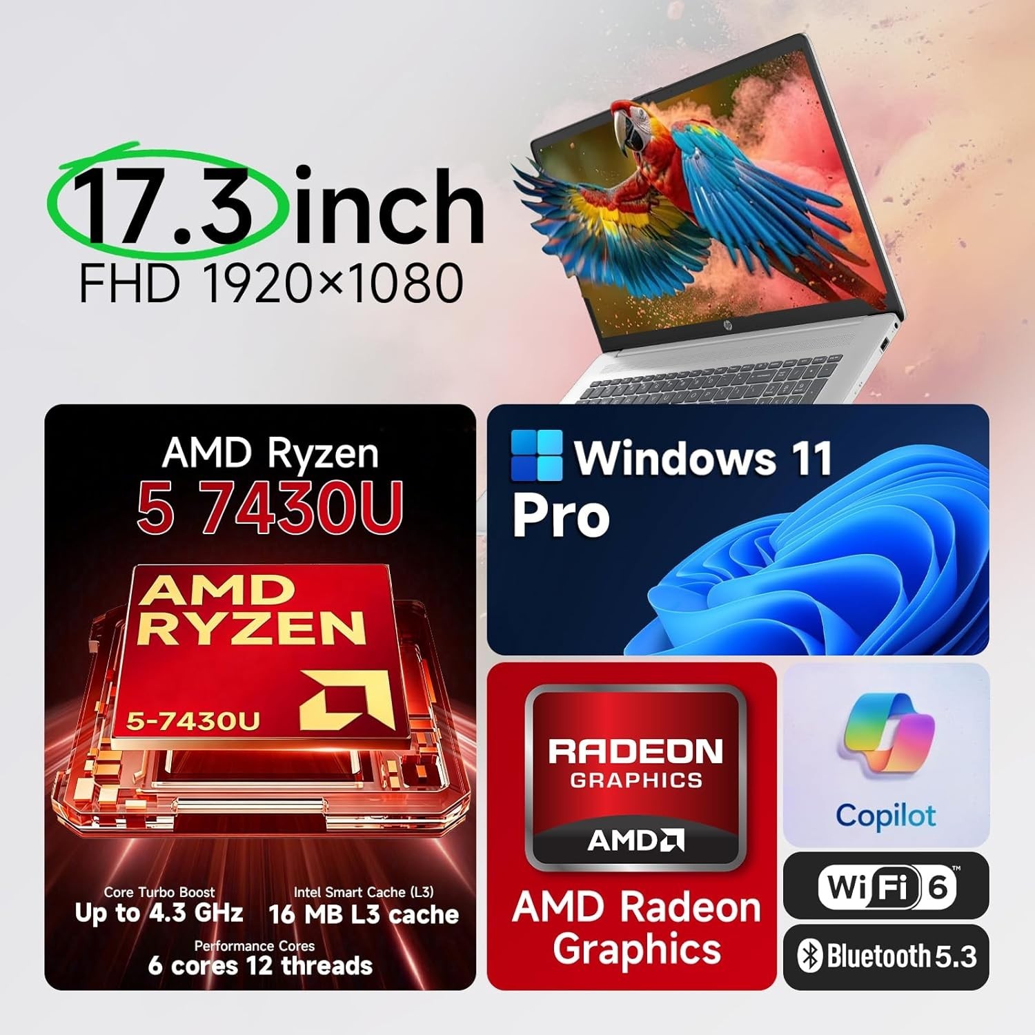 HP Notebook 17 17.3″ FHD AMD Ryzen 5 7430U 64GB RAM + 1TB SSD Win11 Pro Silver