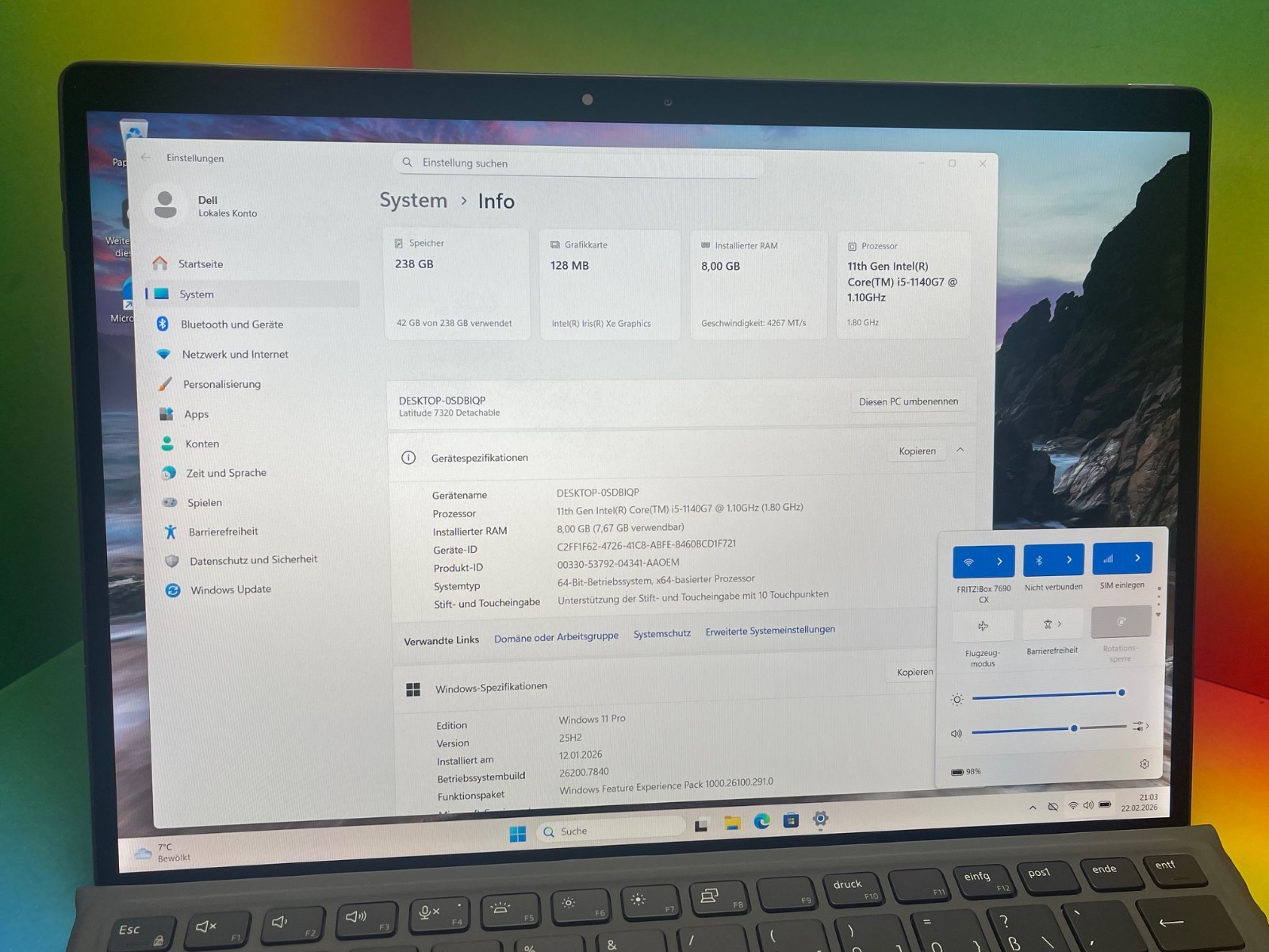 Dell Latitude 7320 2-in-1 LTE eSIM i5-1140G7 8GB 256GB 13″ De Win11Pro FID ST