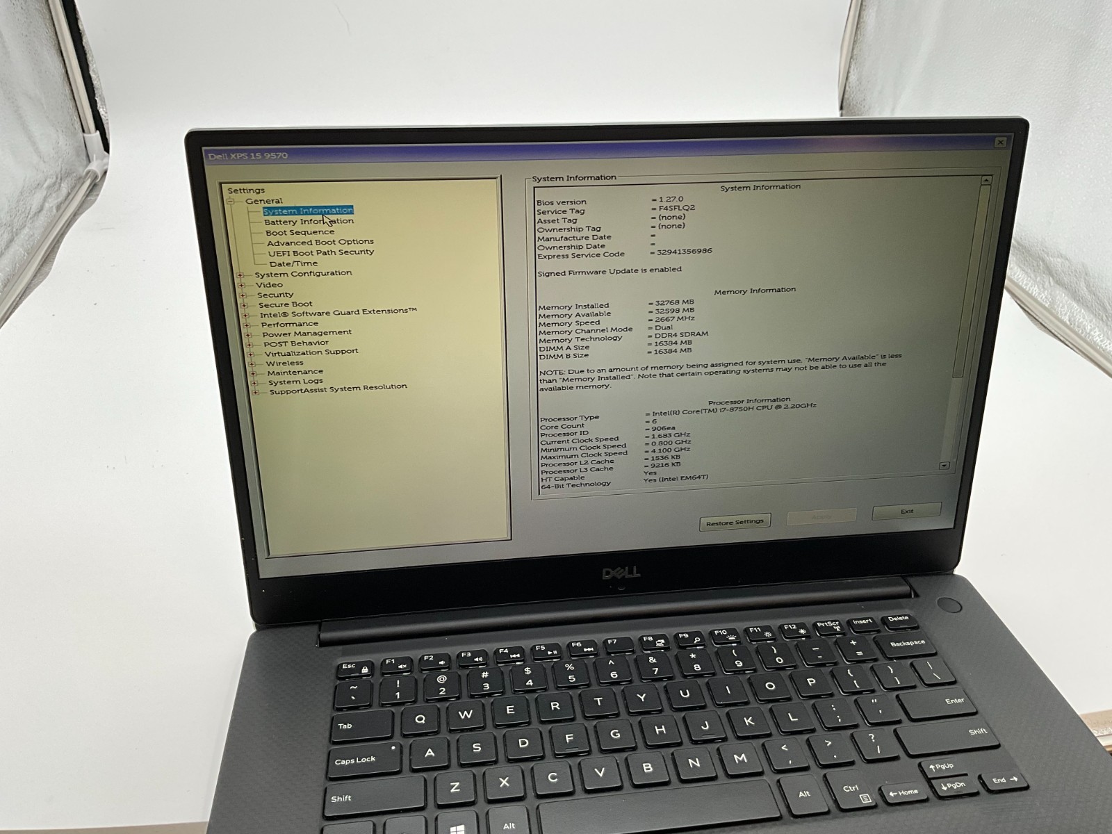 DELL XPS 15 9570 i7-8750H 32GB 1tb NVME GTX 1050TI LAPTOP F4SFLQ2