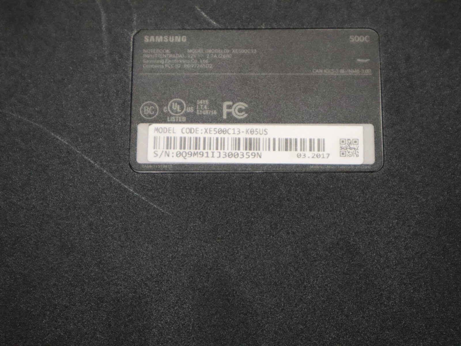 Samsung Chromebook 3Laptop – Black – XE500C13-K05US 2017 AS IS A04065132