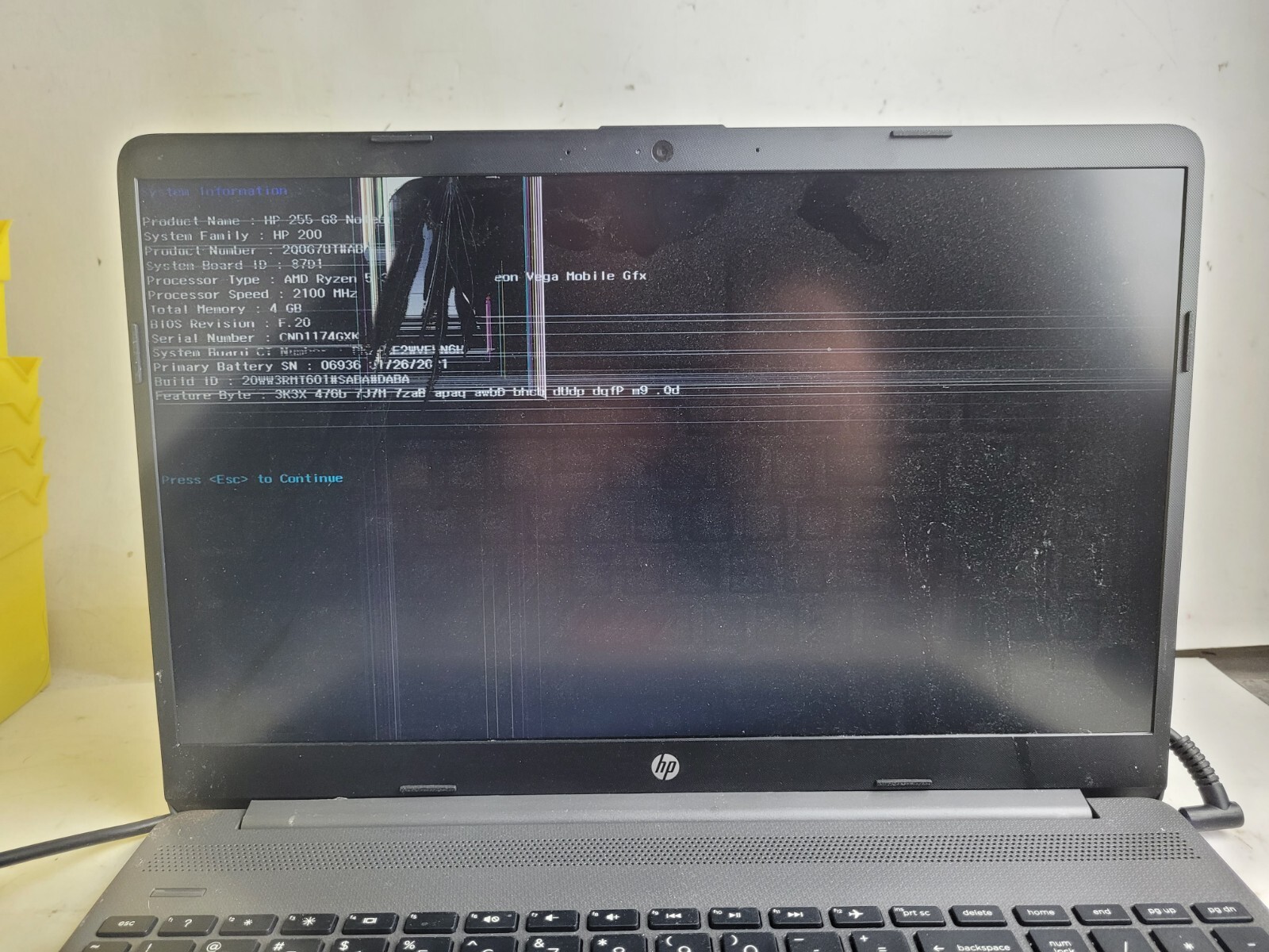 HP Notebook 255 G8 w/AMD Ryzen 5 3500U, 4GB RAM, 15.6″ Laptop for Parts #2154