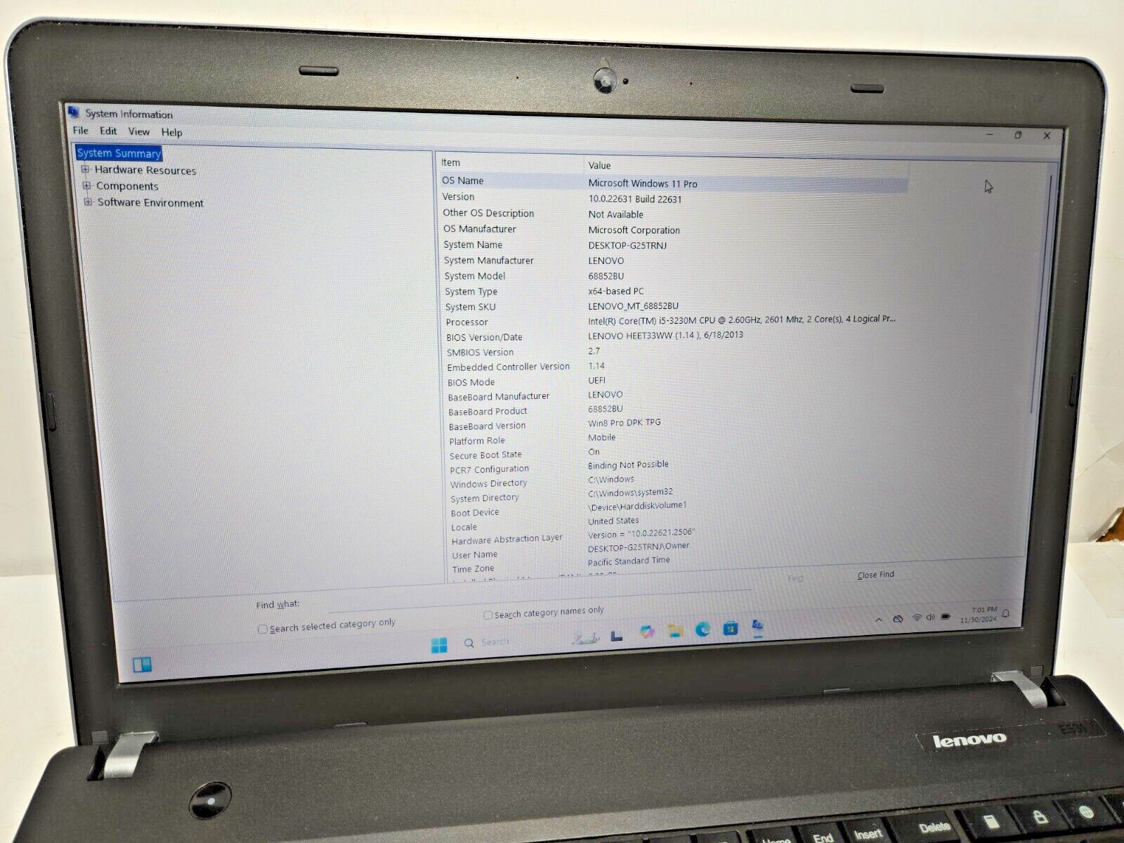Lenovo Thinkpad Edge e531 Intel Core i5-3230M, 8GB RAM, 256GB SSD, Win 11 Pro